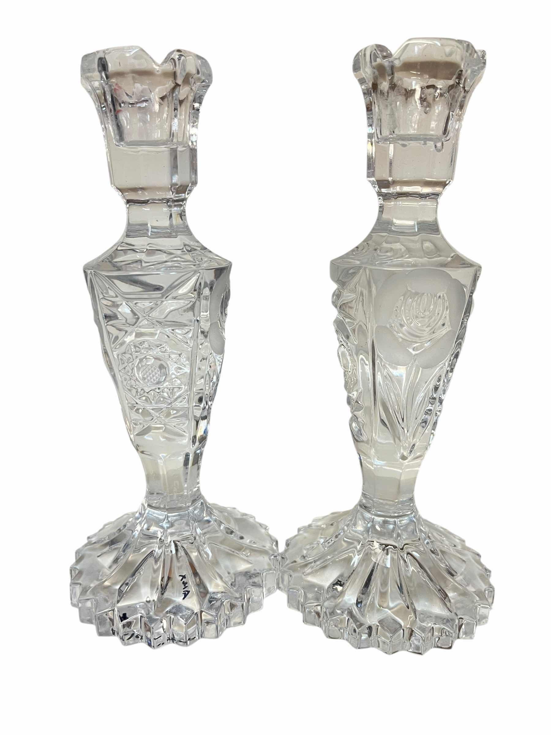 Photo 1 of LEONARD SILVER CRYSTAL FROSTED ROSES CANDLE HOLDERS (2) H8”