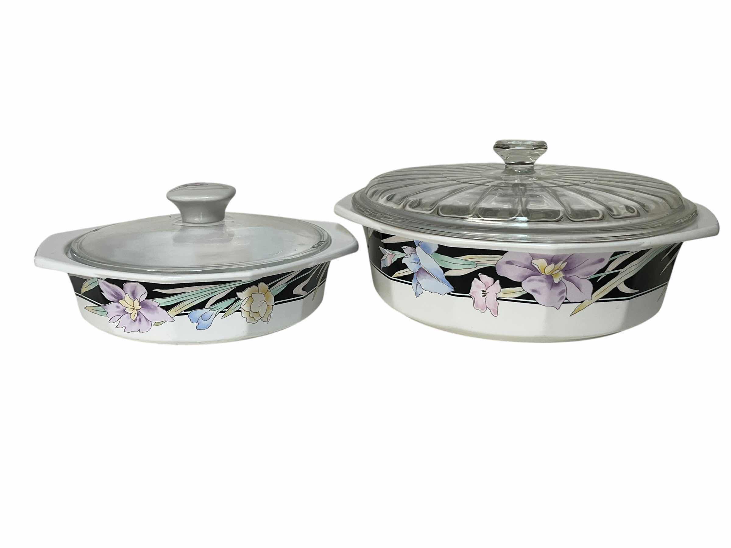 Photo 1 of MIKASA CHARISMA BLACK FIRE & ICE 8” & 9.5” CASSEROLE DISHES W LIDS SET