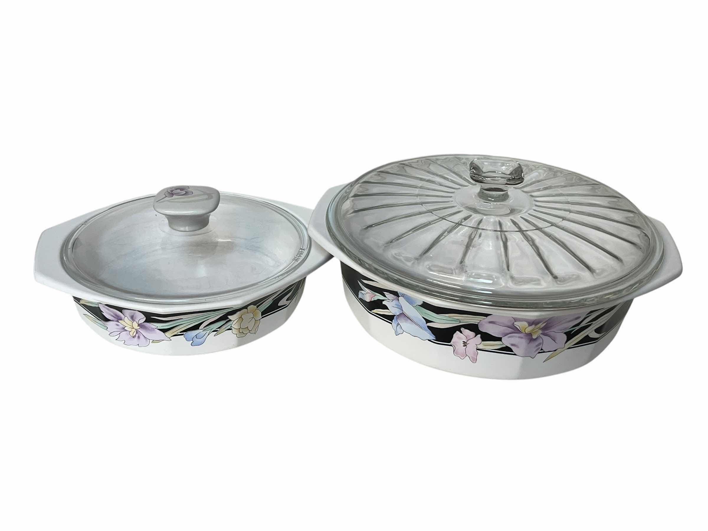 Photo 1 of MIKASA CHARISMA BLACK FIRE & ICE 8” & 9.5” CASSEROLE DISHES W LIDS SET
