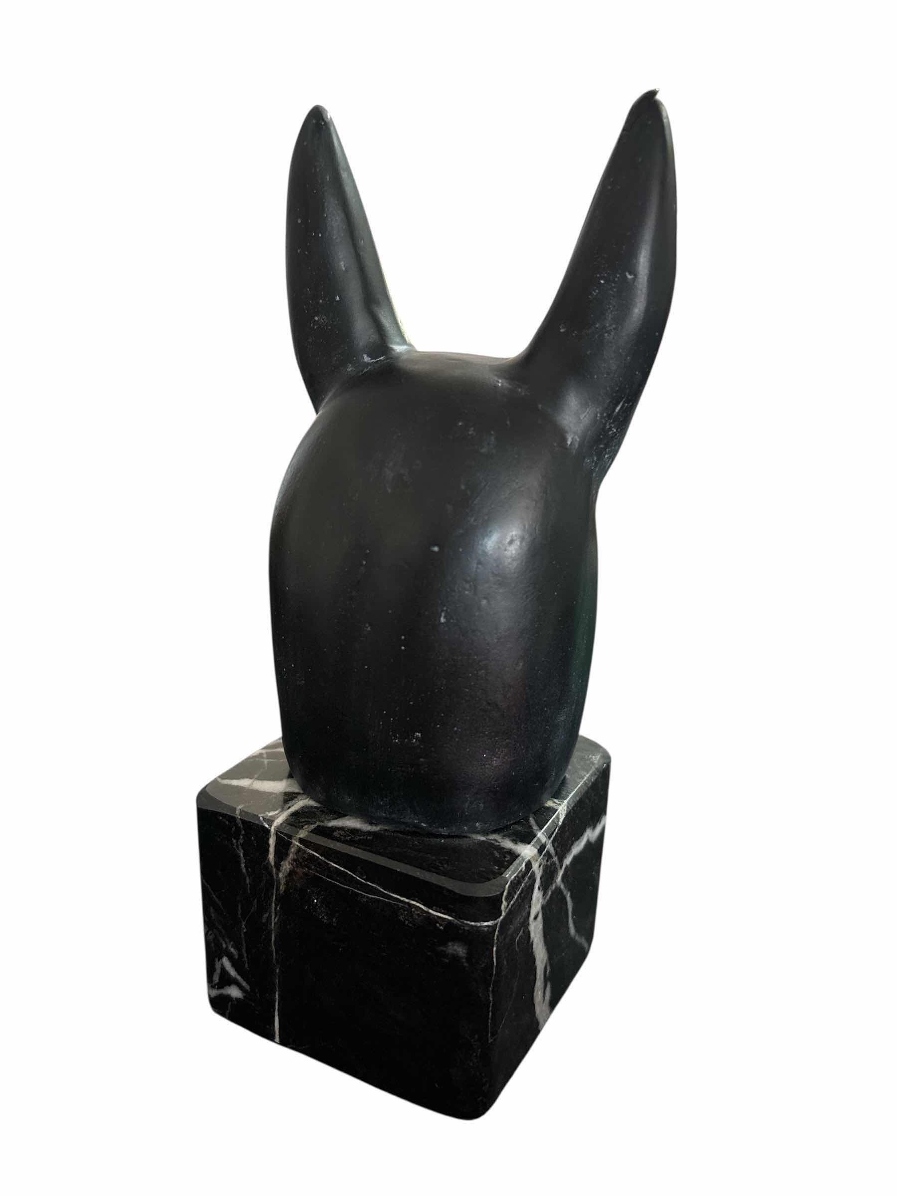Photo 1 of HEAD OF ANUBIS BUST W MARBLE BASE 6.75”, CASTING STONE/BLACK BASALT