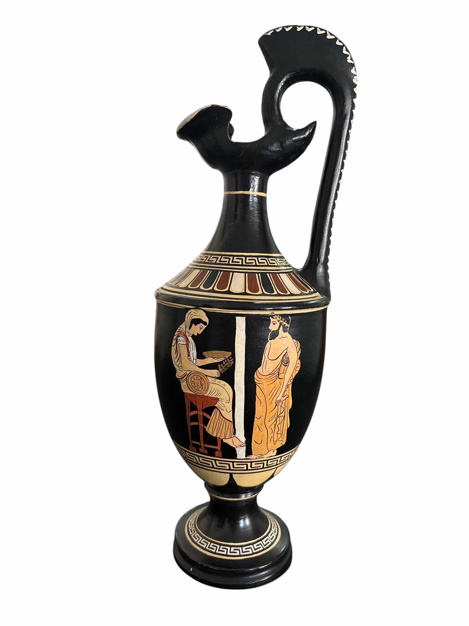 View 1 of GRECIAN MUSEUM TERRACOTTA 12” WINE AMPHORA VASE, LIMITED EDITION HANDMADE IN GREECE 2006