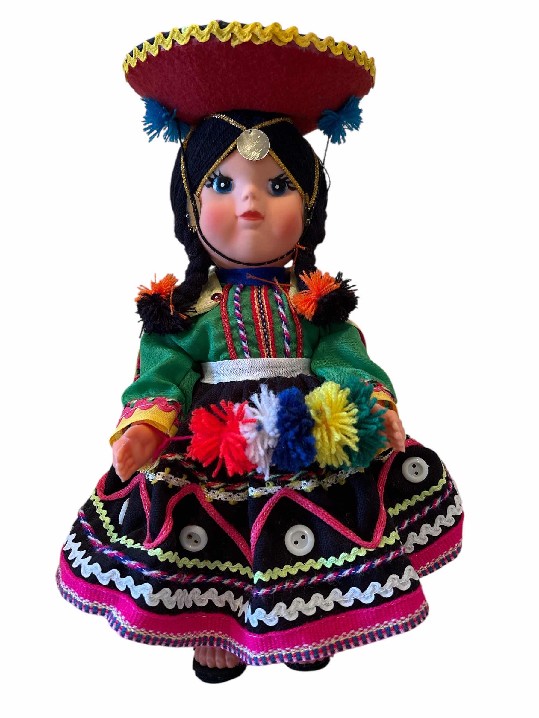 Photo 1 of ANTIQUE PERUVIAN HAND-PAINTED DOLL H12.5”