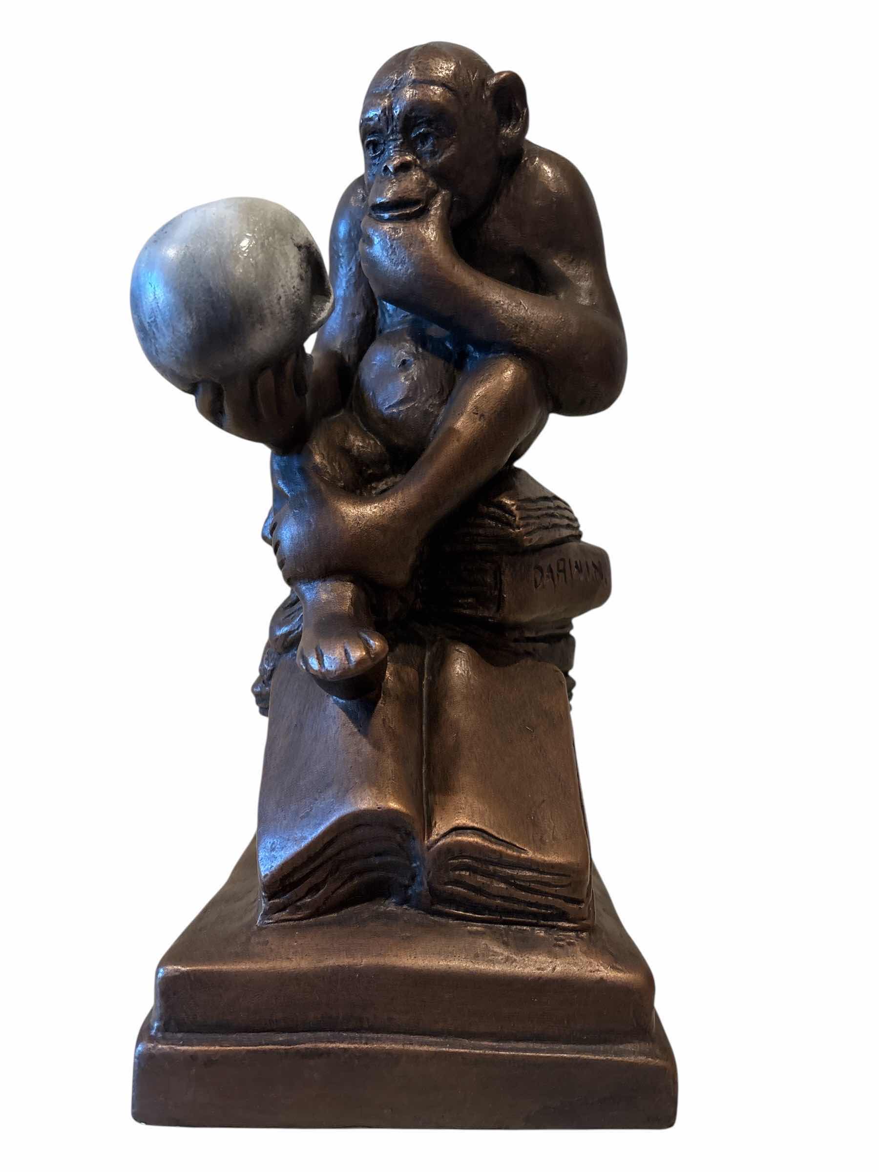 Photo 1 of APE WITH SKULL RESIN BRONZE FINISH FIGURINE BY HUGO RHEINHOLD H15”