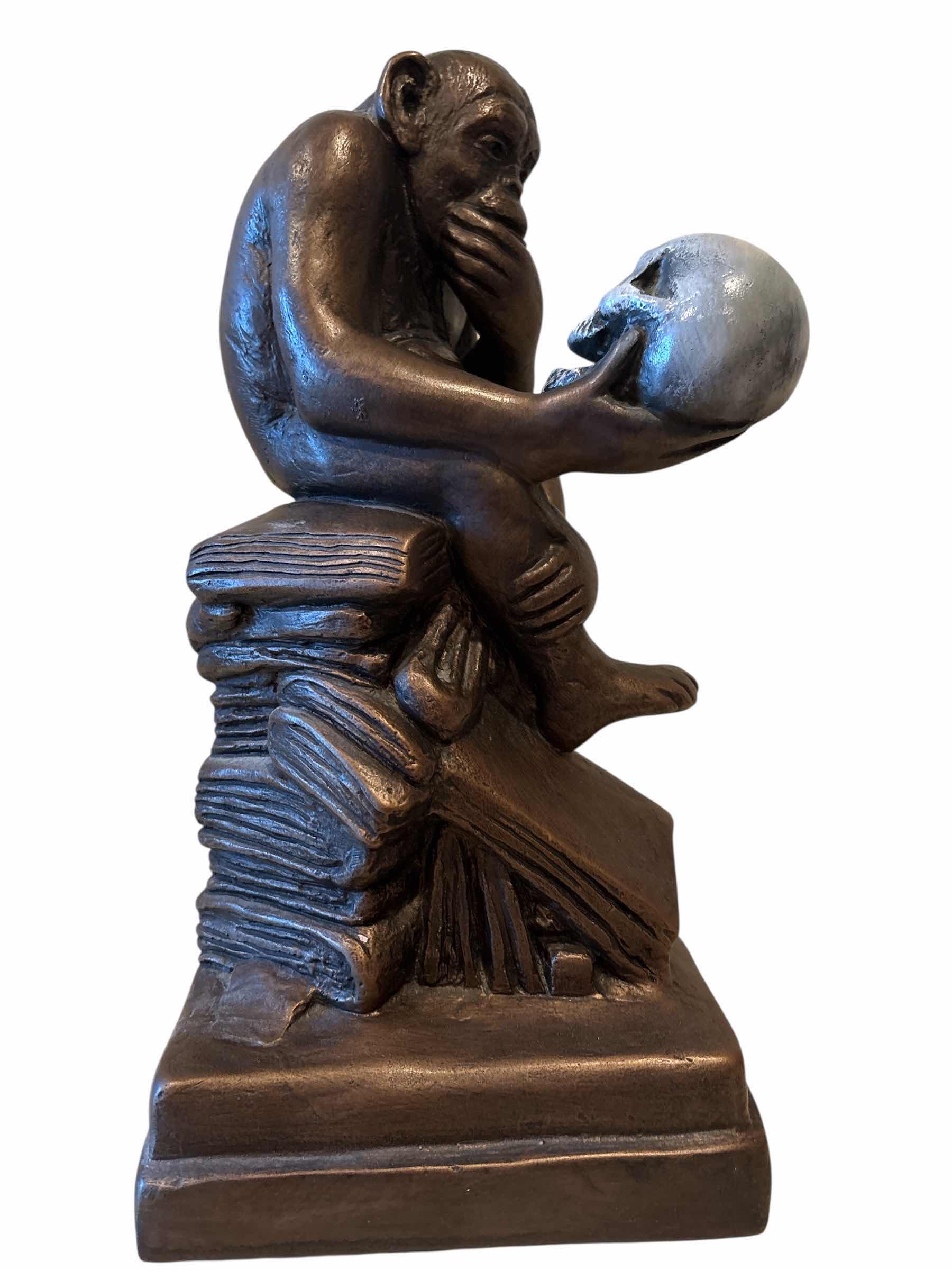 Photo 1 of APE WITH SKULL RESIN BRONZE FINISH FIGURINE BY HUGO RHEINHOLD H15”