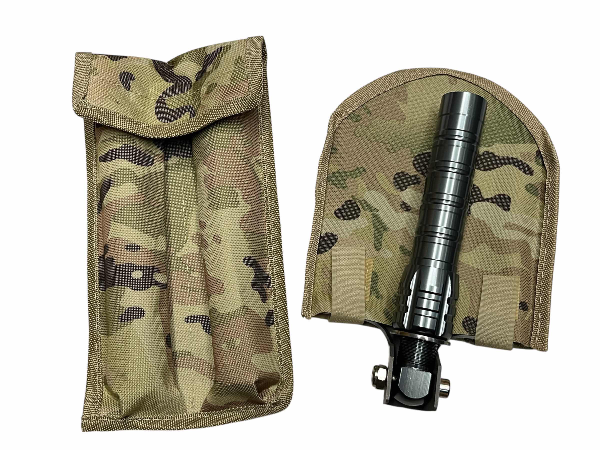 Photo 1 of TACTICAL EXTENDING STAINLESS STEEL SURVIVAL FOLDING SHOVEL W COMPASS, SAW & CAMO SHEATHS