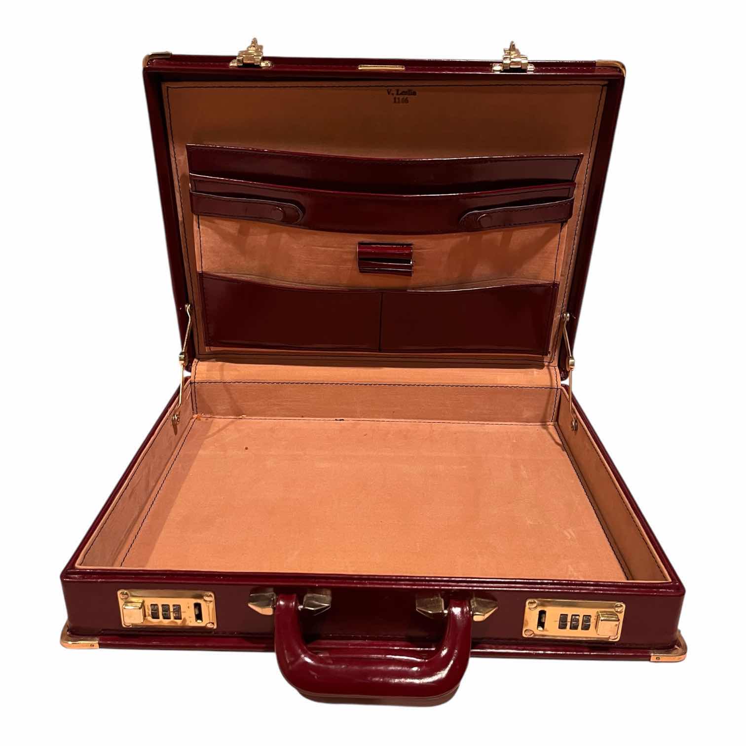 Photo 1 of PABRINI BURGUNDY & GOLD LEATHER HARD SIDED ATTACHE BRIEFCASE 17” X 15” H3”