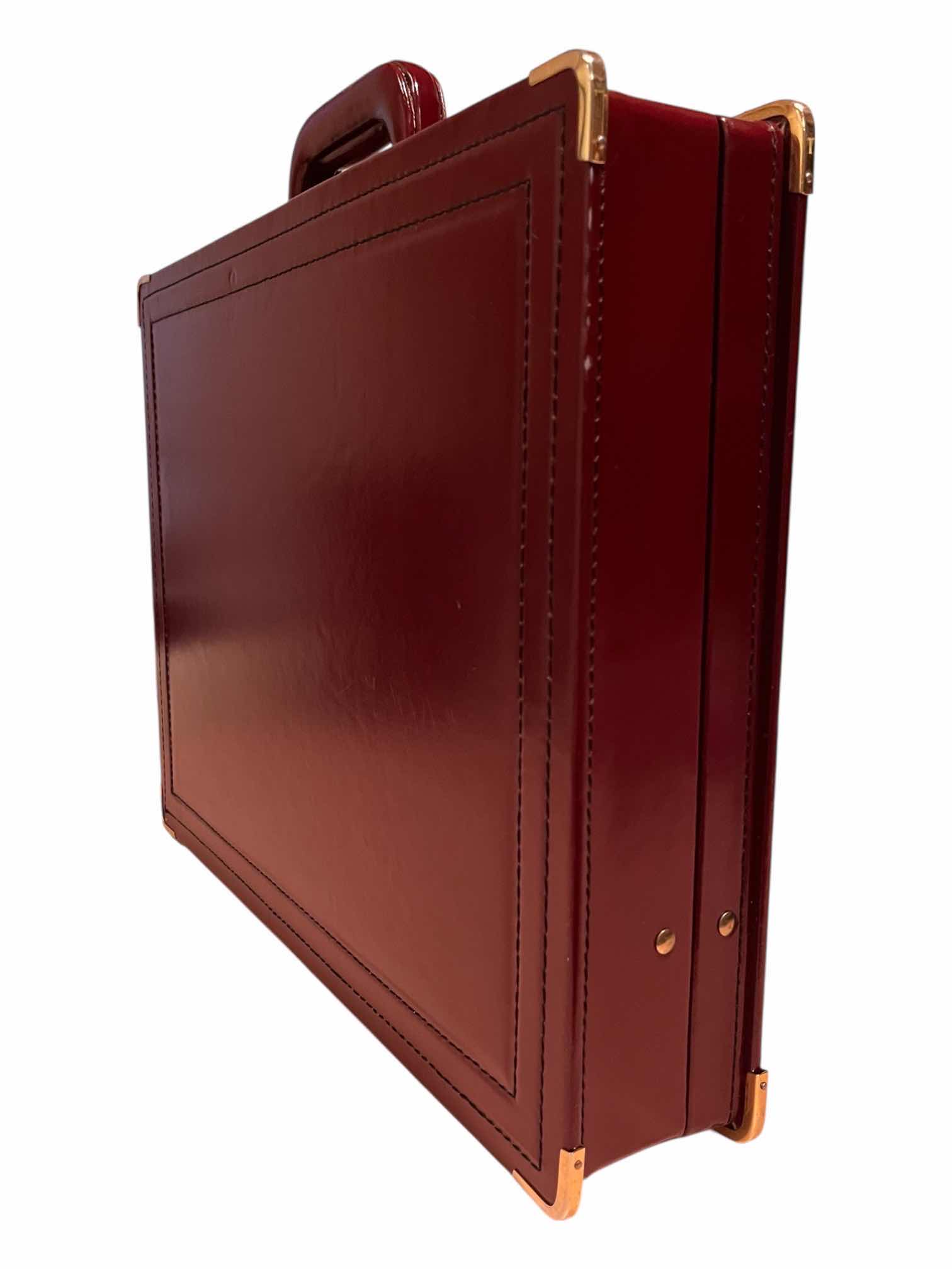 Photo 1 of PABRINI BURGUNDY & GOLD LEATHER HARD SIDED ATTACHE BRIEFCASE 17” X 15” H3”