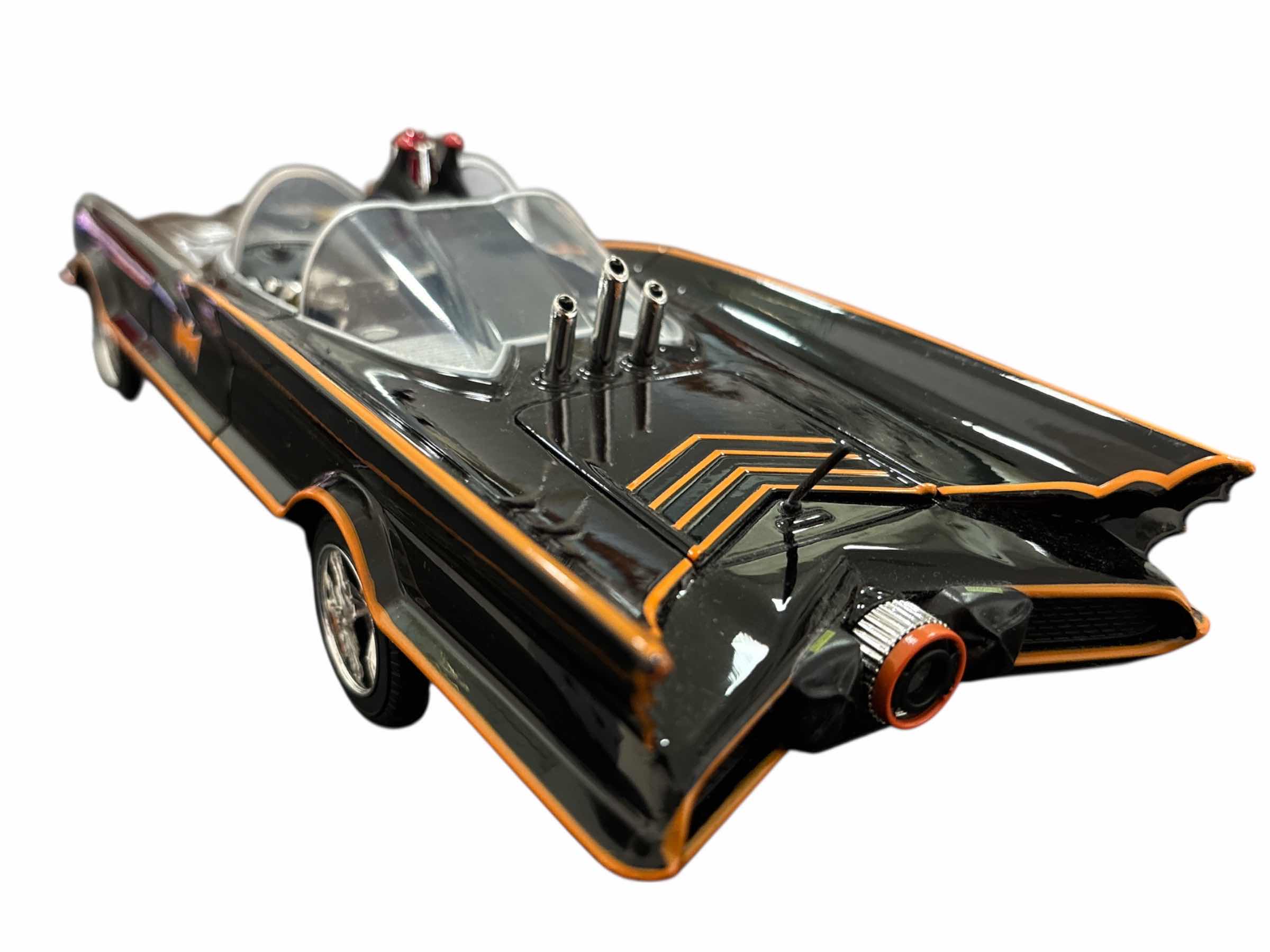 Photo 1 of JADA TOYS CLASSIC TV SERIES BATMOBILE W WORKING LIGHTS & 3” DIE-CAST BATMAN & ROBIN FIGURINES 1:18 SCALE