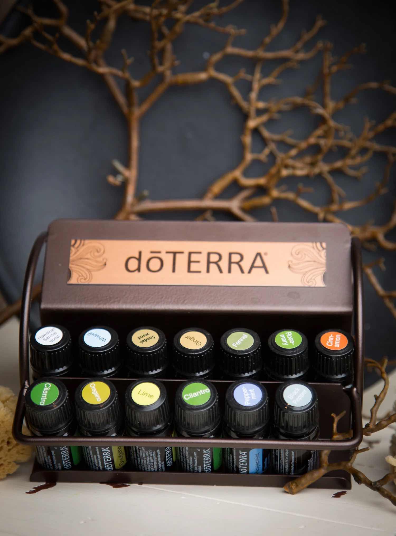Photo 1 of DOTERRA ESSENTIAL OILS METAL DISPLAY STORAGE RACK ORGANIZER, RUBBED BRONZE, HOLDS FOURTEEN 15ml BOTTLES