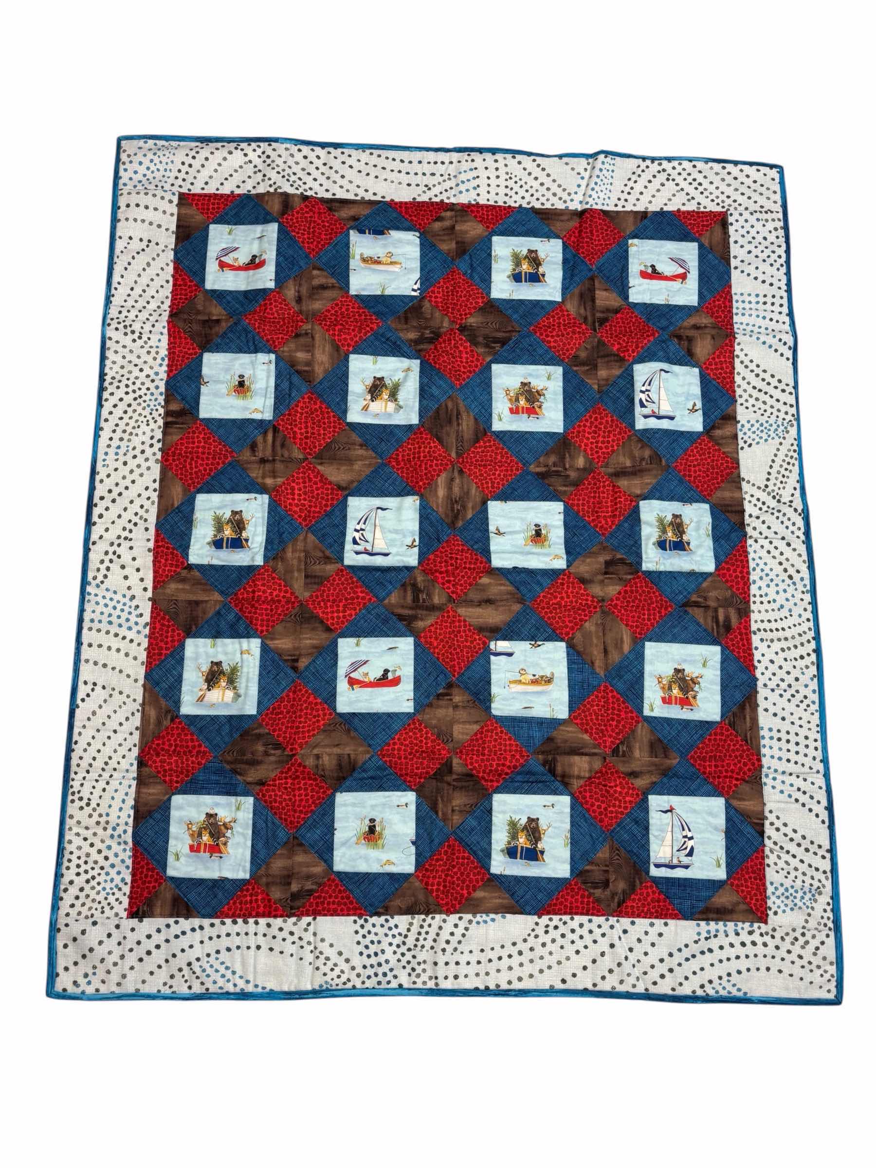 Photo 1 of HANDMADE NAUTICAL/ANIMAL QUILT 39.5” X 48”