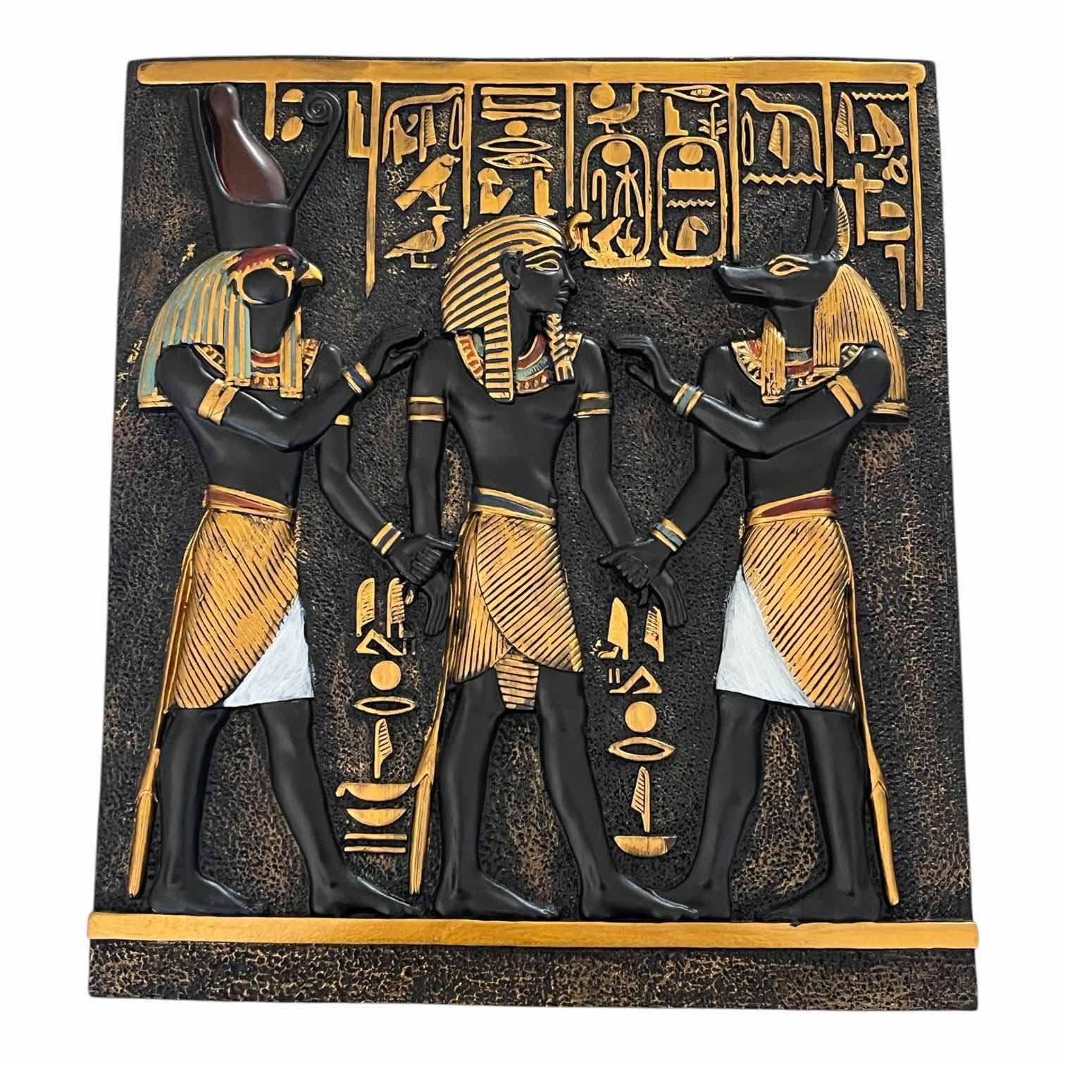 Photo 1 of DESIGN TOSCANO RAMESES I BETWEEN EGYPTIAN GODS HORUS & ANUBIS RESIN TABLET WALL PLAQUE 9.5” X 11”