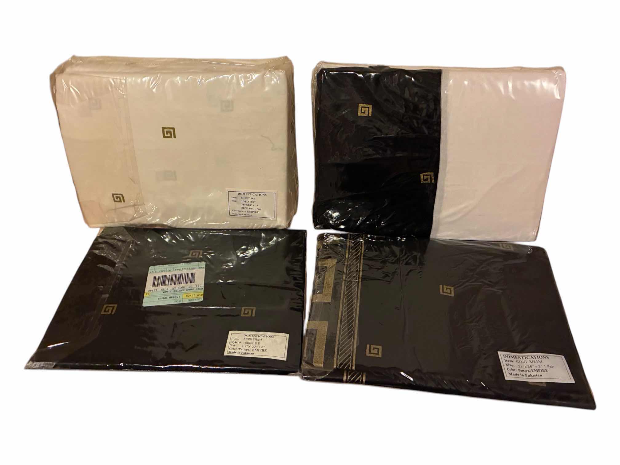 Photo 1 of NIP EMPIRE PATTERN BLACK & WHITE SHEET, DUST RUFFLE, KING SHAM & EURO SHAM SET PAKISTAN