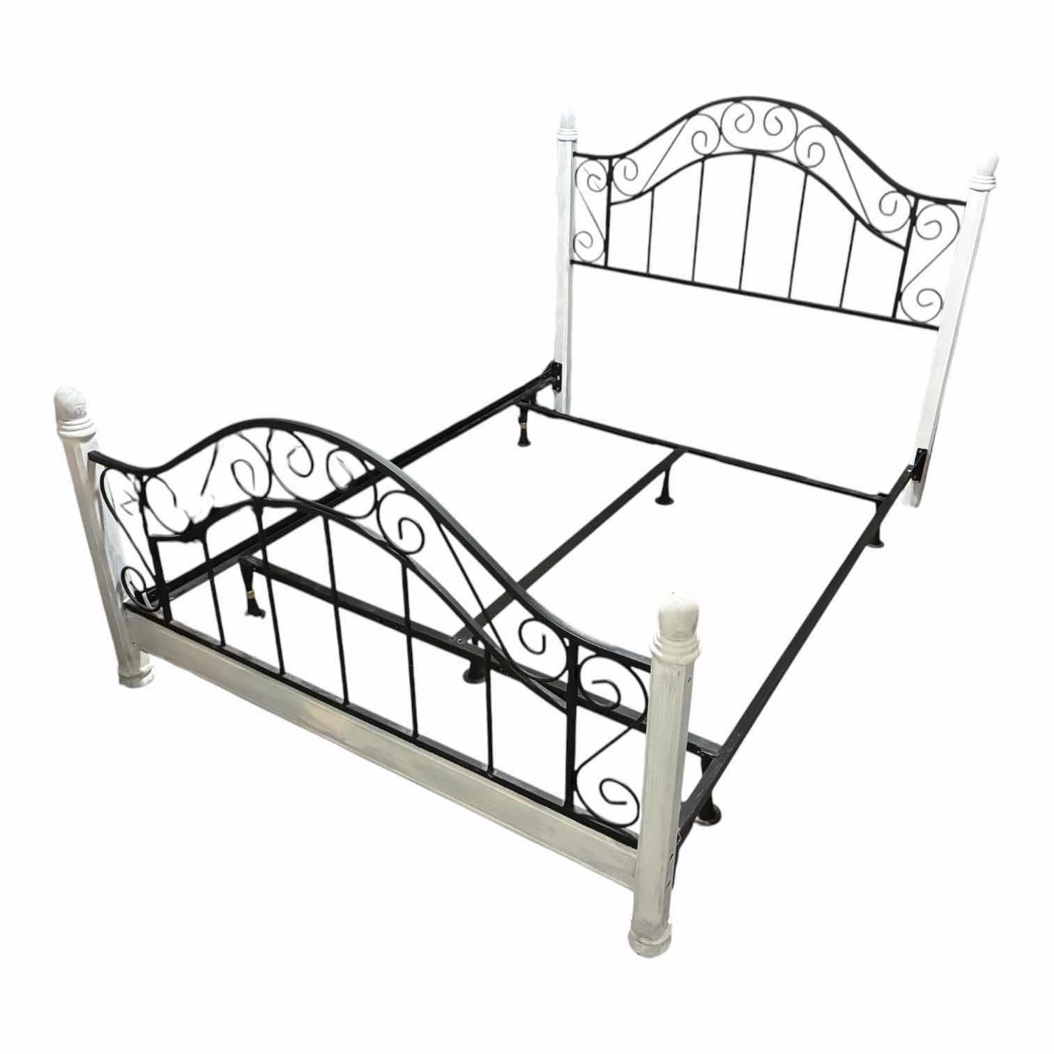 Photo 1 of FARMHOUSE STYLE WHITE DISTRESSED WOOD WROUGHT IRON QUEEN BEDFRAME 62” X 89” H52”