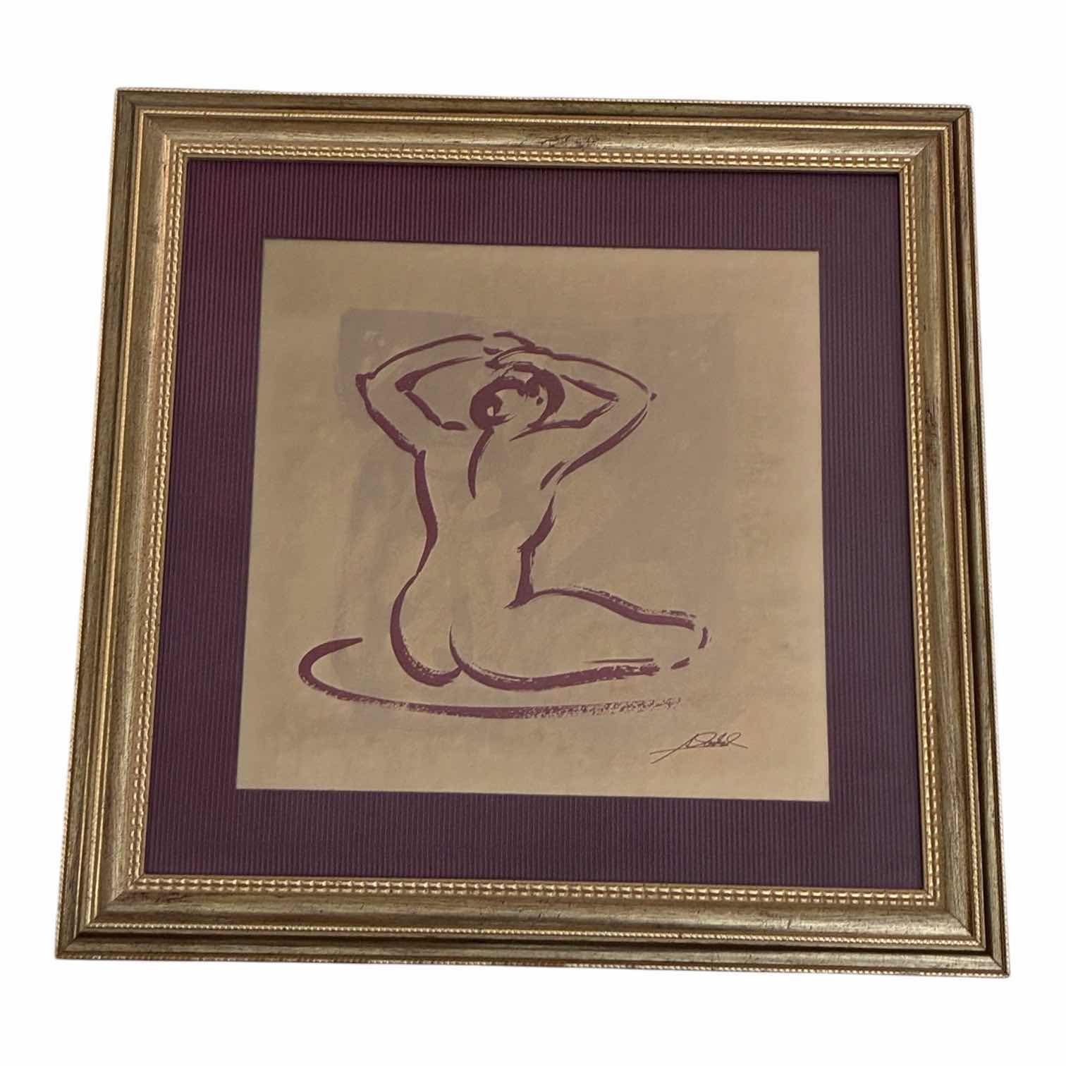 View 1 of BODY LANGUAGE NUDE FEMALE SITTING FRAMED ARTWORK BY ALFRED GOKEL 19” X 19”