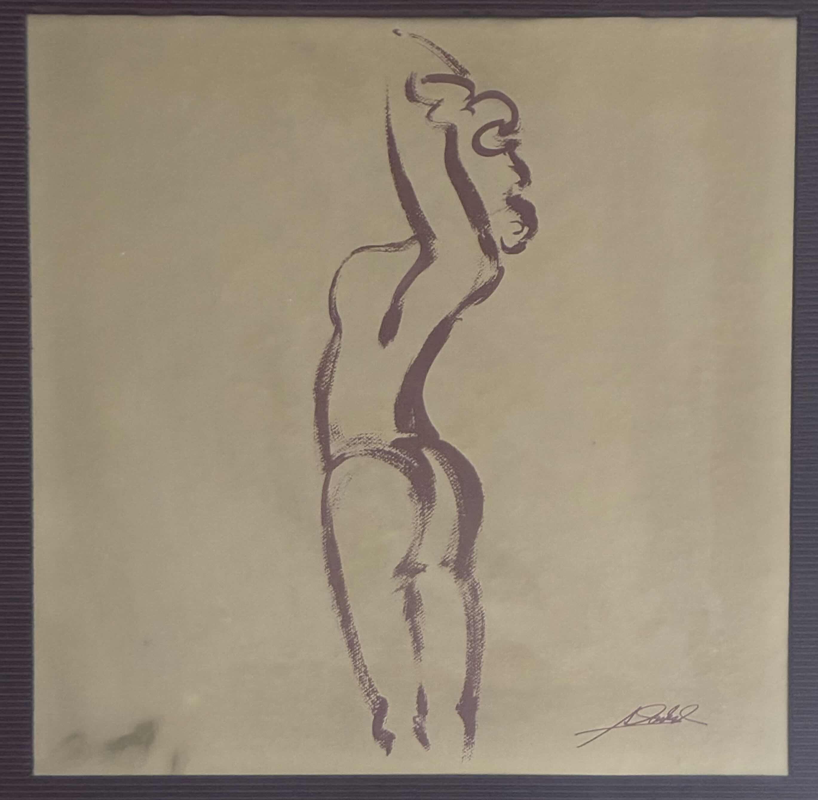 Photo 1 of BODY LANGUAGE NUDE FEMALE STRETCHING FRAMED ARTWORK BY ALFRED GOKEL 19” X 19”