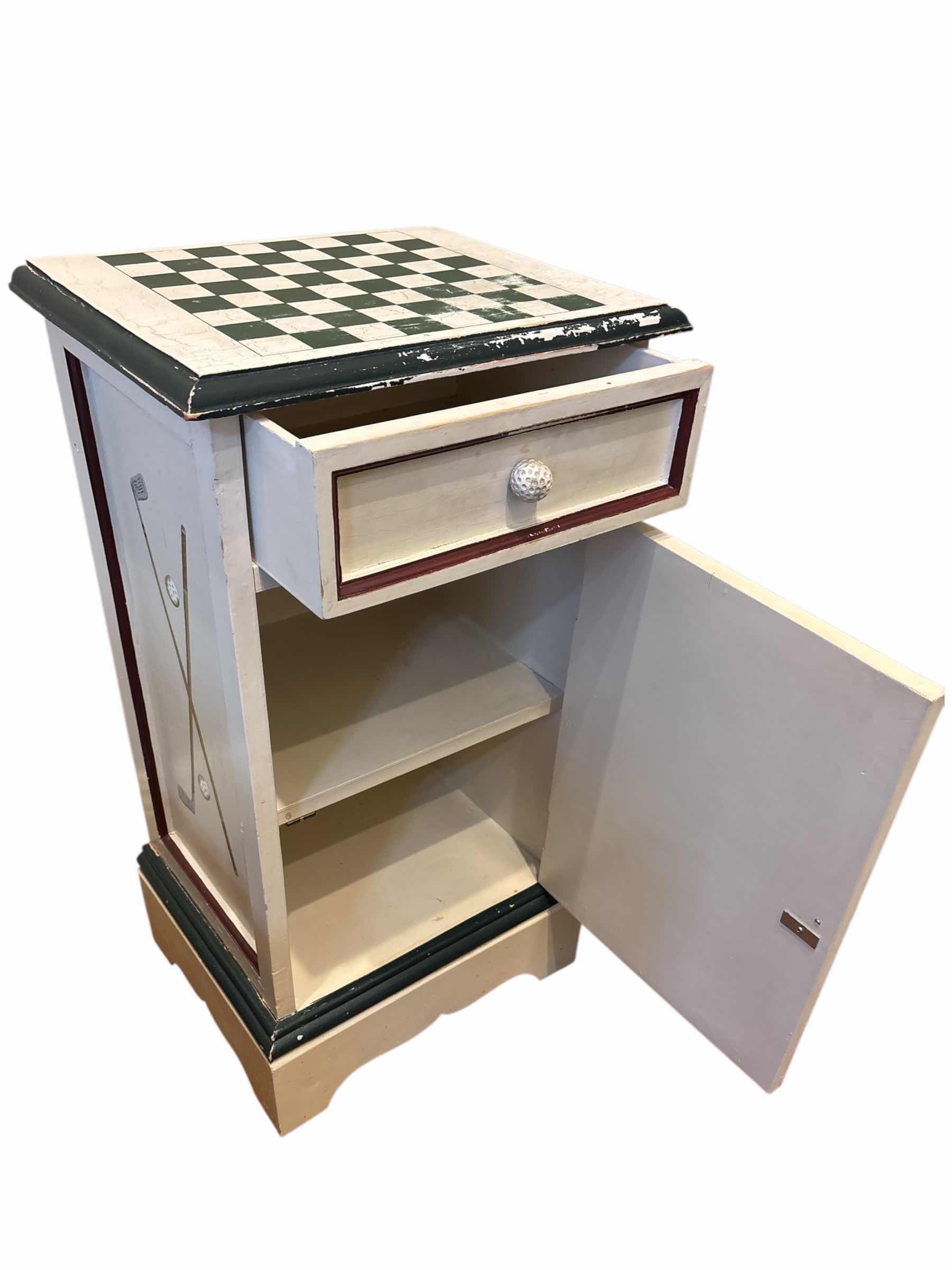 Photo 1 of GOLF CHESS CUPBOARD W DRAWER & CHESS PIECES 11.75” X 15” H28”