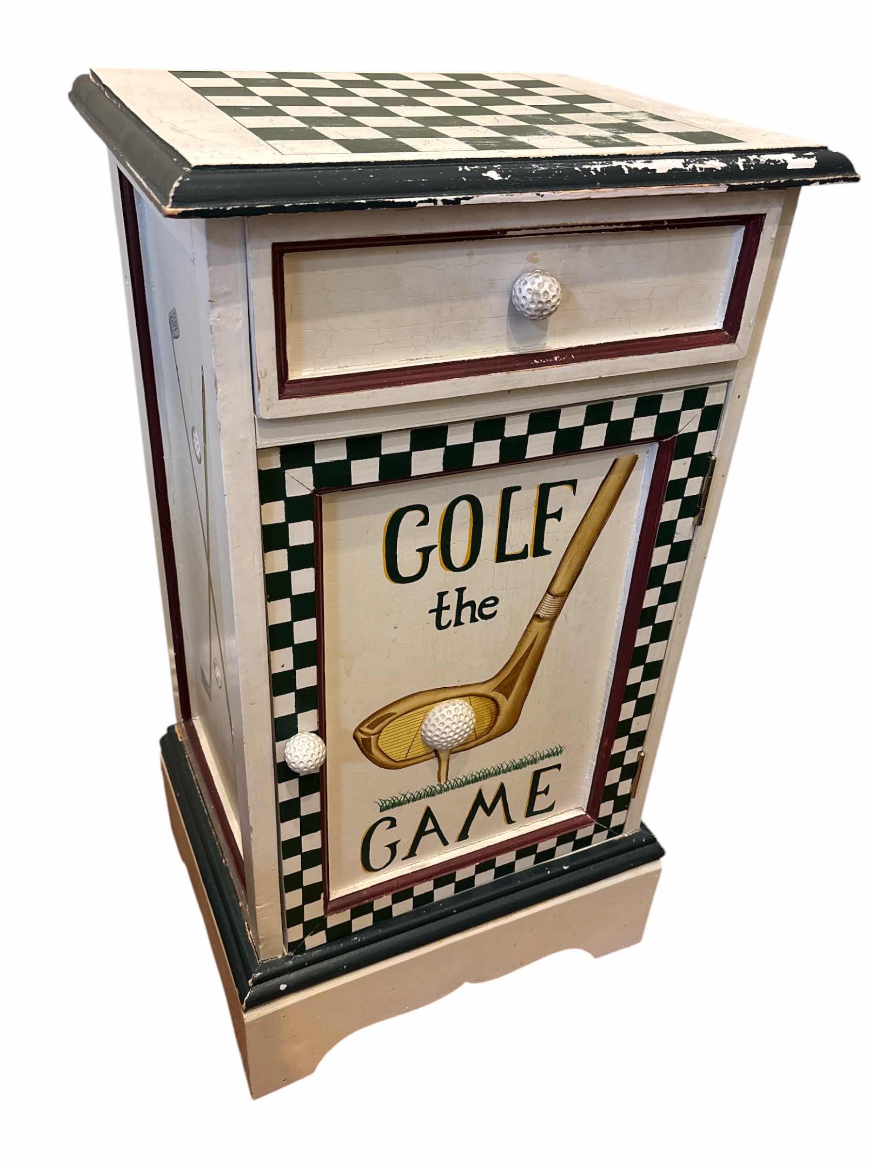 Photo 1 of GOLF CHESS CUPBOARD W DRAWER & CHESS PIECES 11.75” X 15” H28”