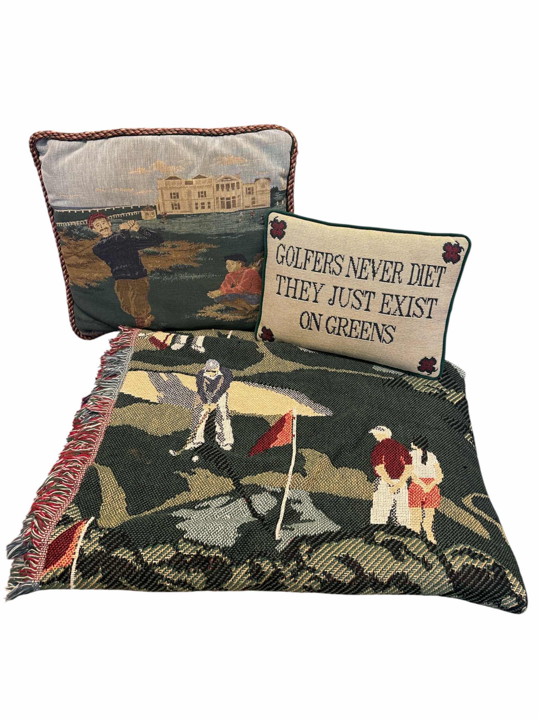 Photo 1 of HALLMARK DESIGN COLLECTION GOLF THROW BLANKET W TWO DECORATIVE PILLOWS