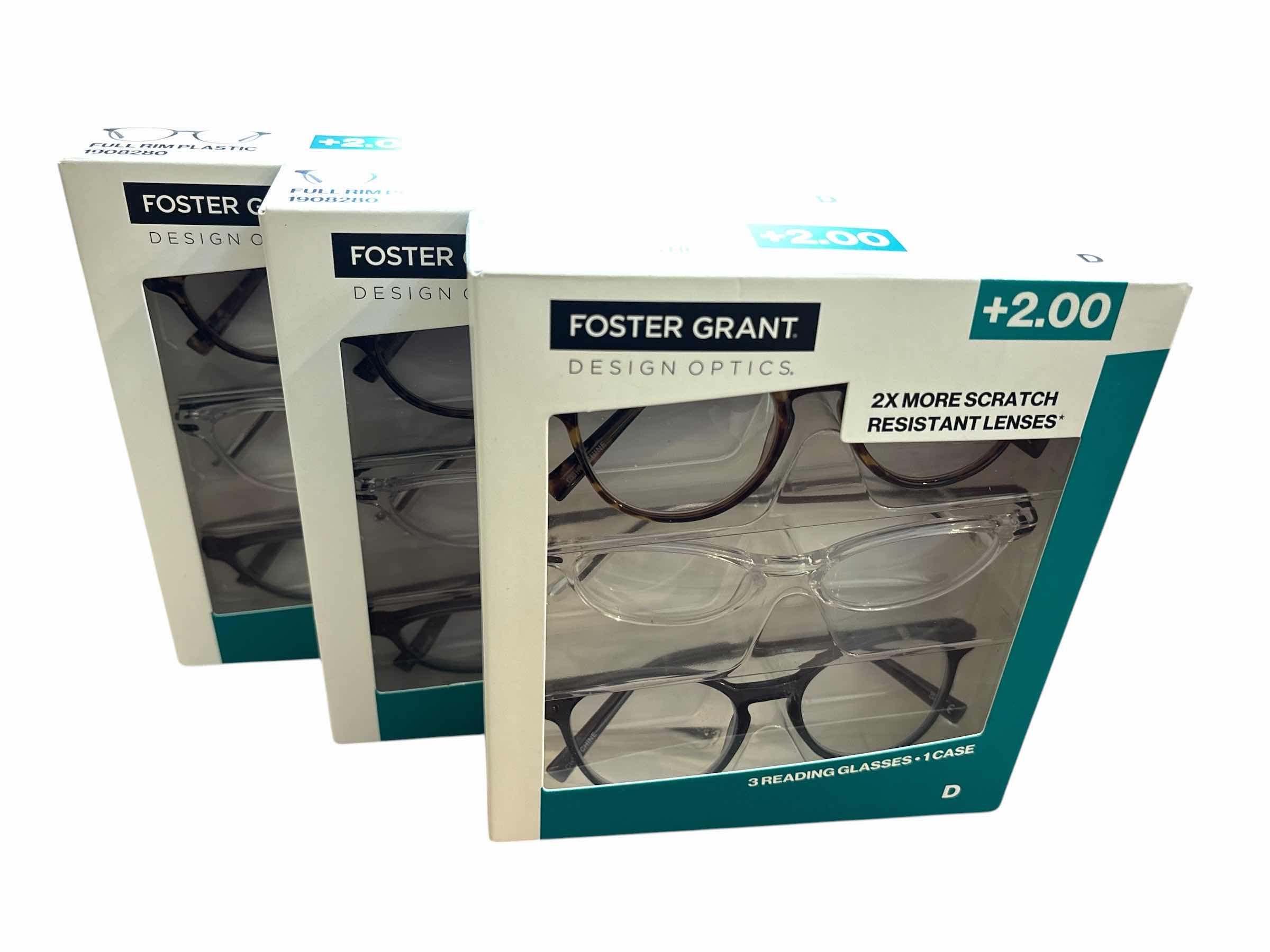 Photo 1 of NIB FOSTER GRANT DESIGN OPTICS 3-PACK OF +2.00 READING GLASSES, TORTOISE/CLEAR/BLACK (3) $60