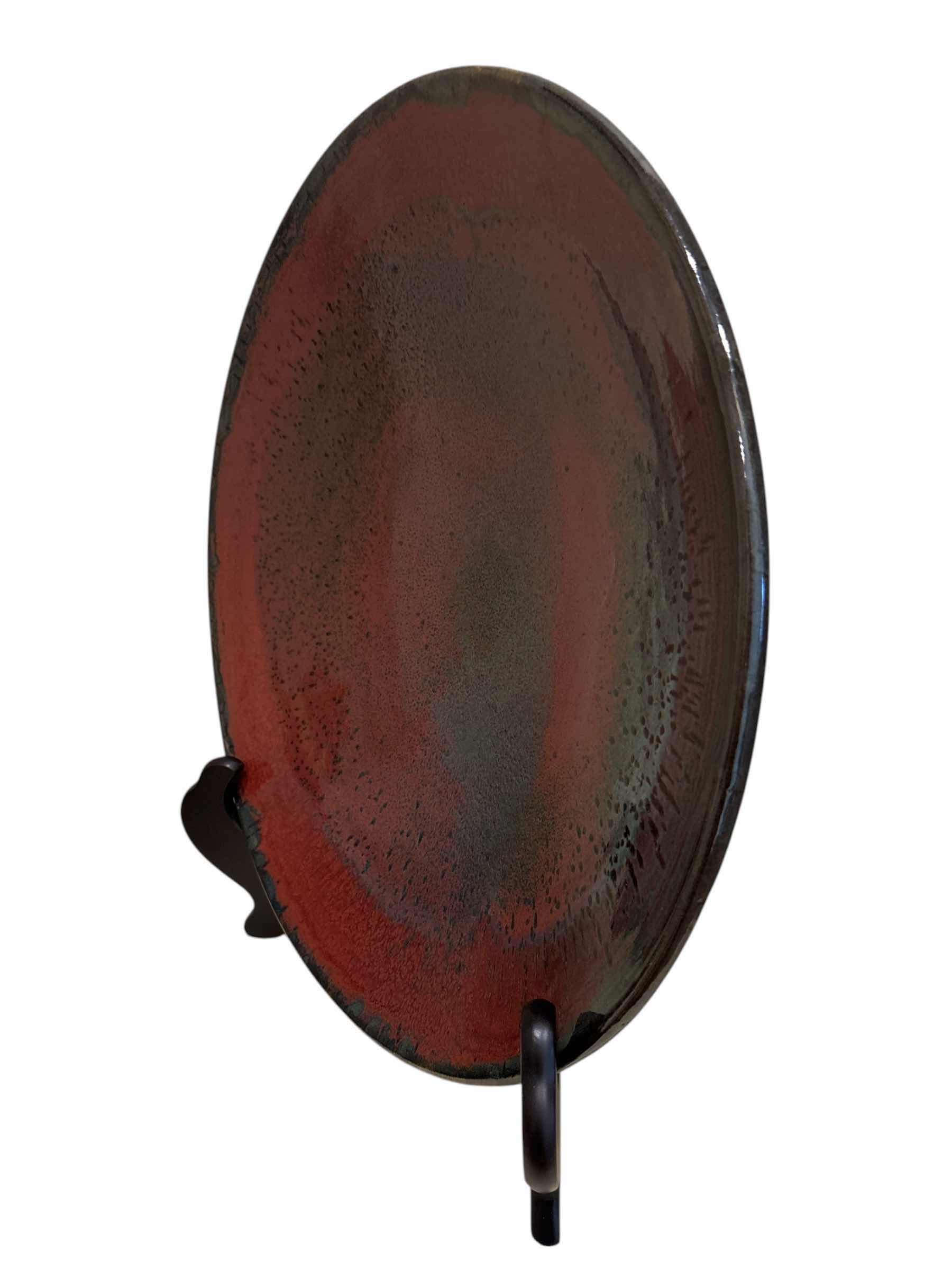 Photo 1 of HANDMADE 20” GLAZED POTTERY PLATTER SIGNED BY JOHN HEATON USA (BLACK/GRAY/RED) $200