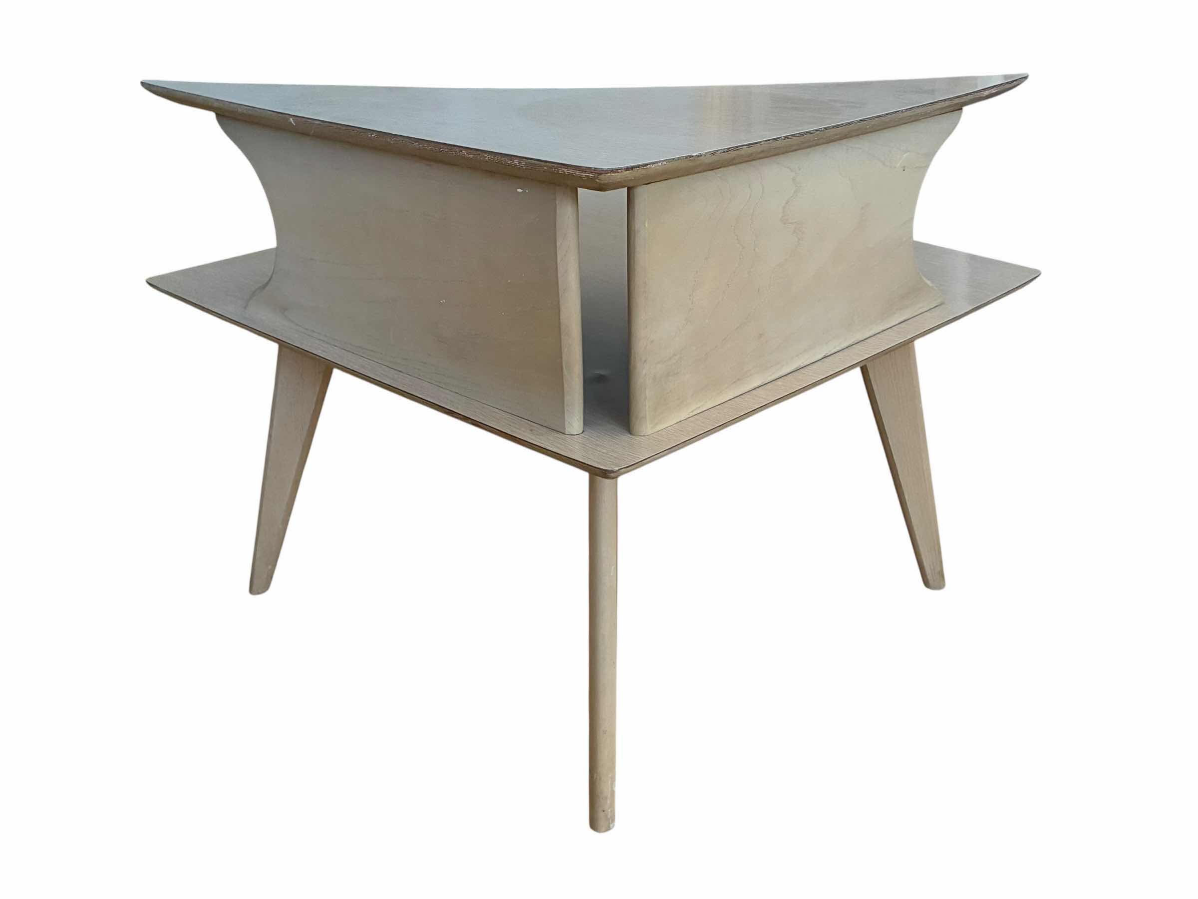 View 4 of ART DECO NATURAL WOOD LAMINATE 2-TIER CORNER TABLE 30” X 30” H25”