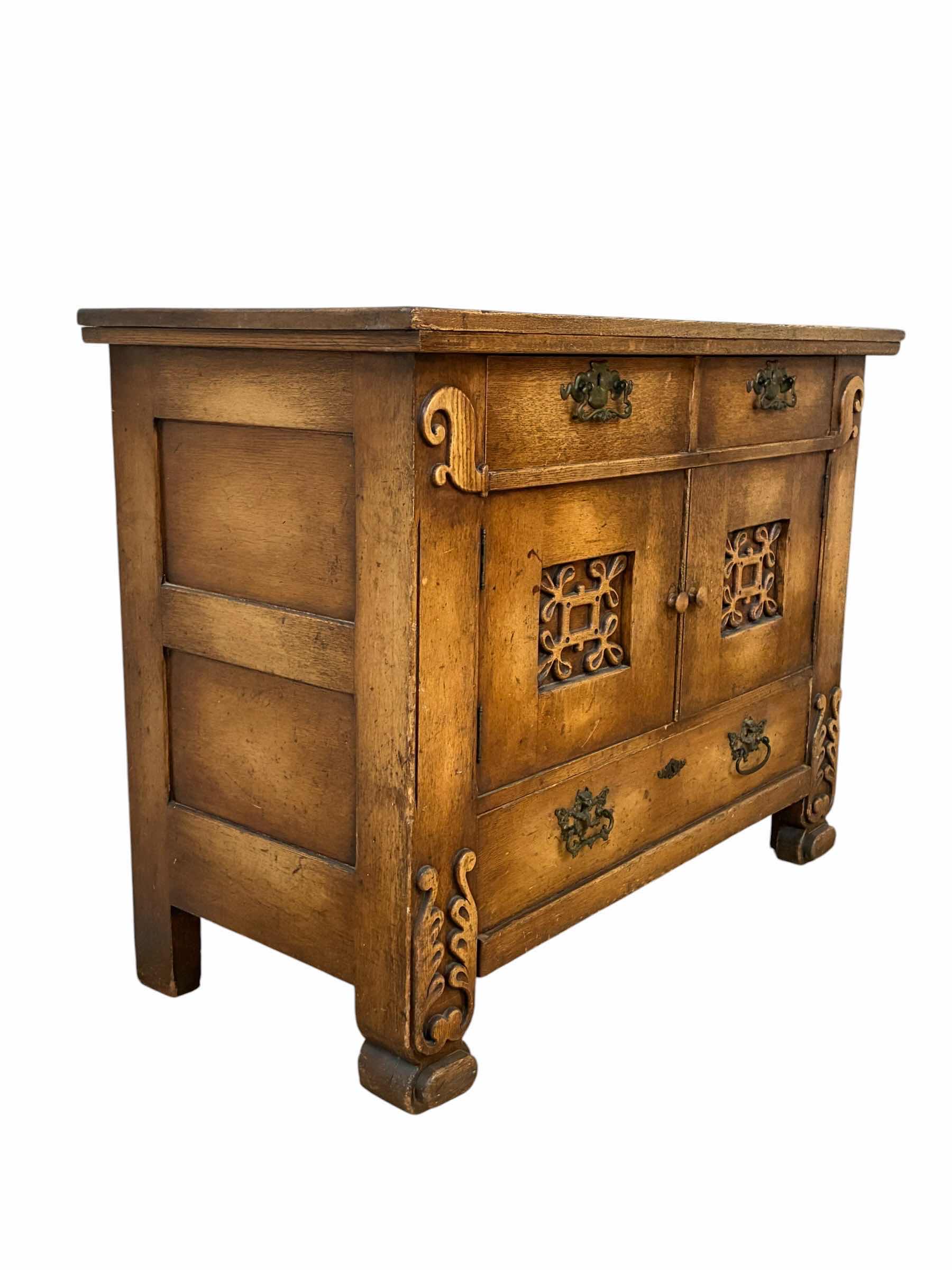 Photo 1 of ANTIQUE CARVED DISTRESSED WOOD CONSOLE TABLE 48” X 22” H36” $1395