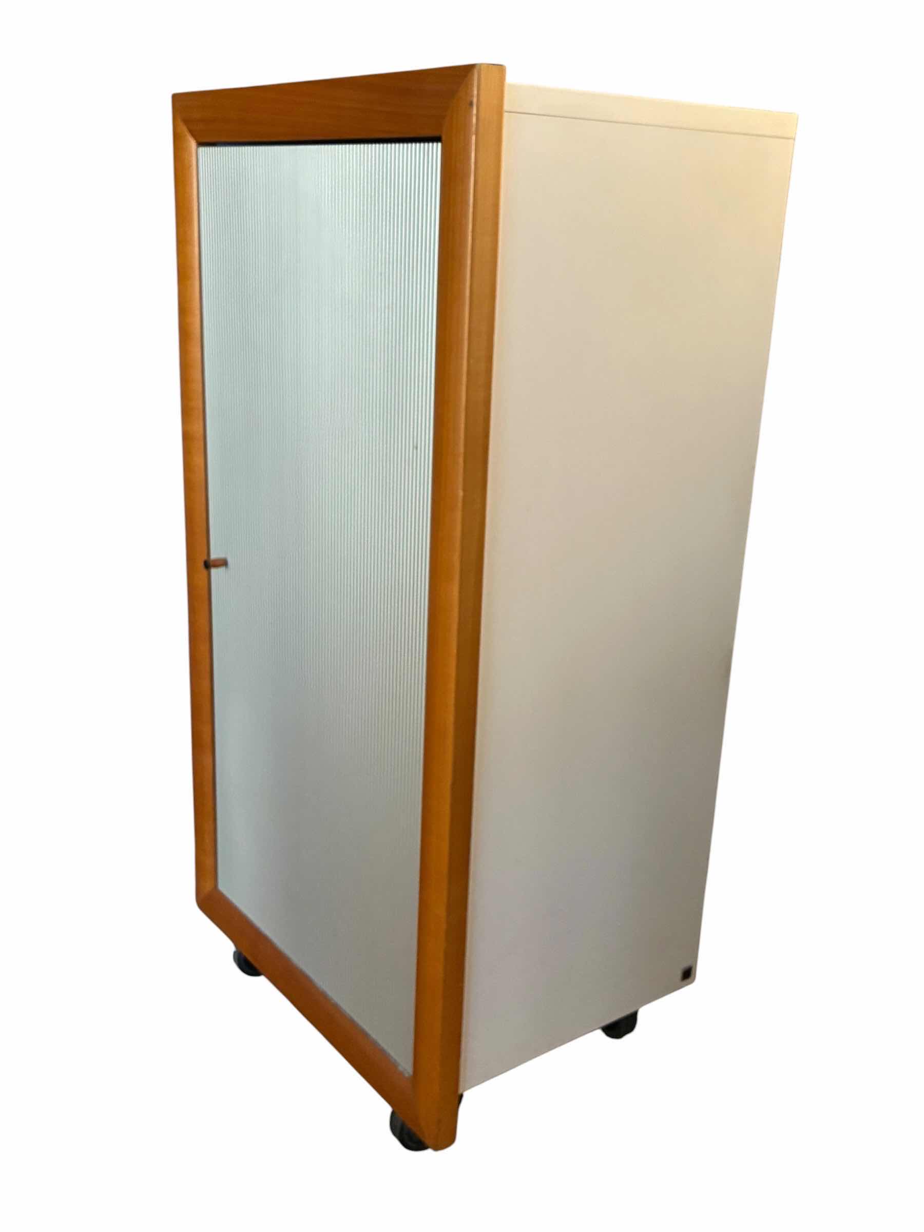 Photo 1 of LIGNE ROSET NATURAL WOOD & WHITE METALLIC DOOR ROLLING CABINET 21.5” X 16” H42”