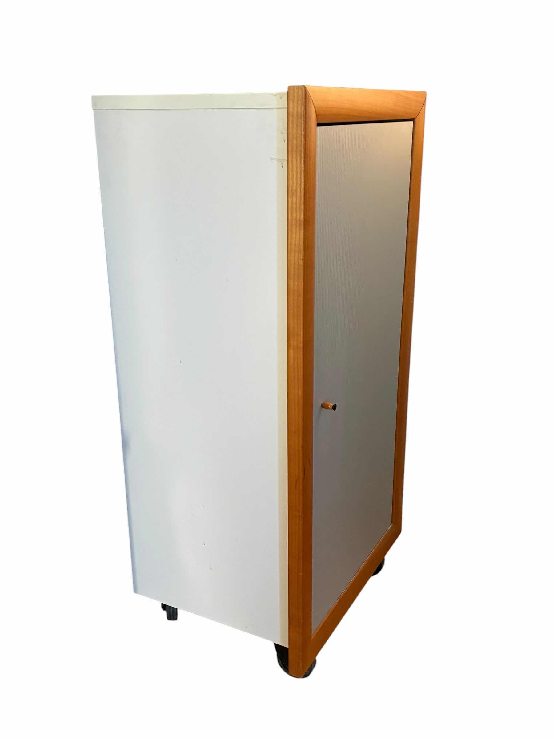 Photo 1 of LIGNE ROSET NATURAL WOOD & WHITE METALLIC DOOR ROLLING CABINET 21.5” X 16” H42”