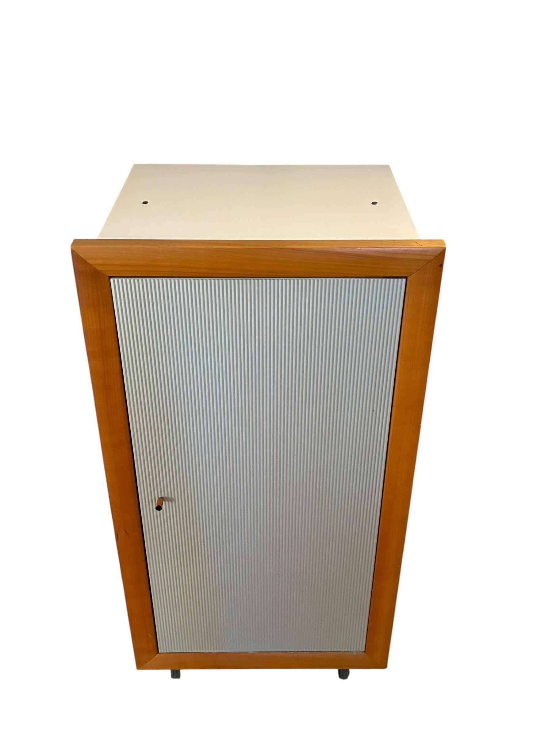 Photo 1 of LIGNE ROSET NATURAL WOOD & WHITE METALLIC DOOR ROLLING CABINET 21.5” X 16” H42”