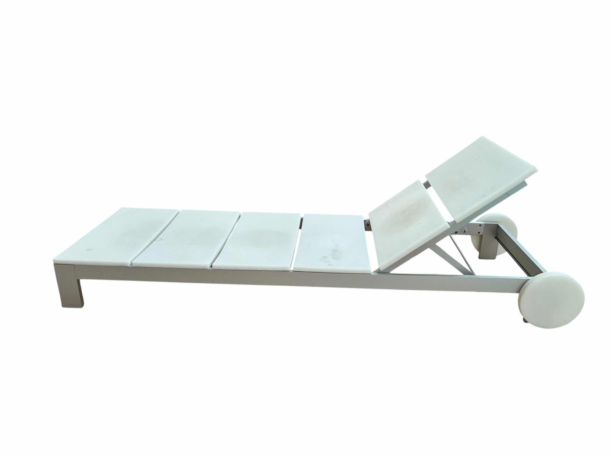 View 3 of BLASCO DESIGN BRUSHED CHROME & WHITE PATIO SUN LOUNGER 26” X 77” H9” $2600