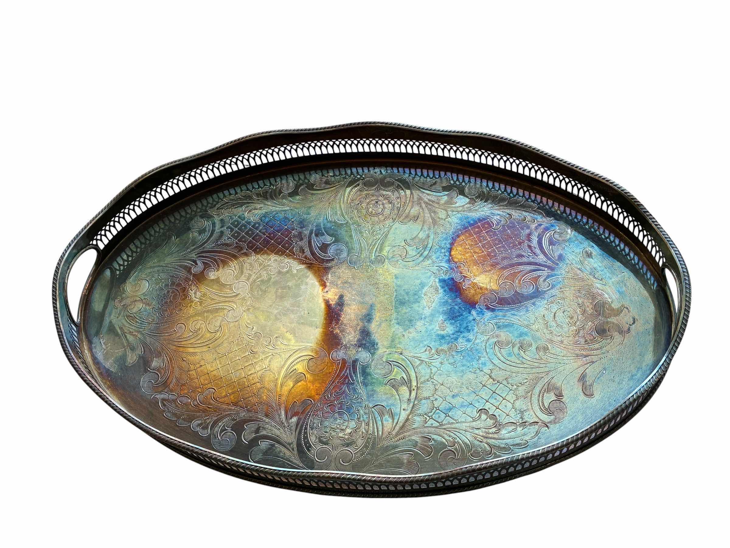 Photo 1 of CRYSTAL GLASS DECANTER W 4 SOBIESKI VODKA SHOT GLASSES & SILVERON COPPER JOHN SEYMOUR 19“ PLATTER