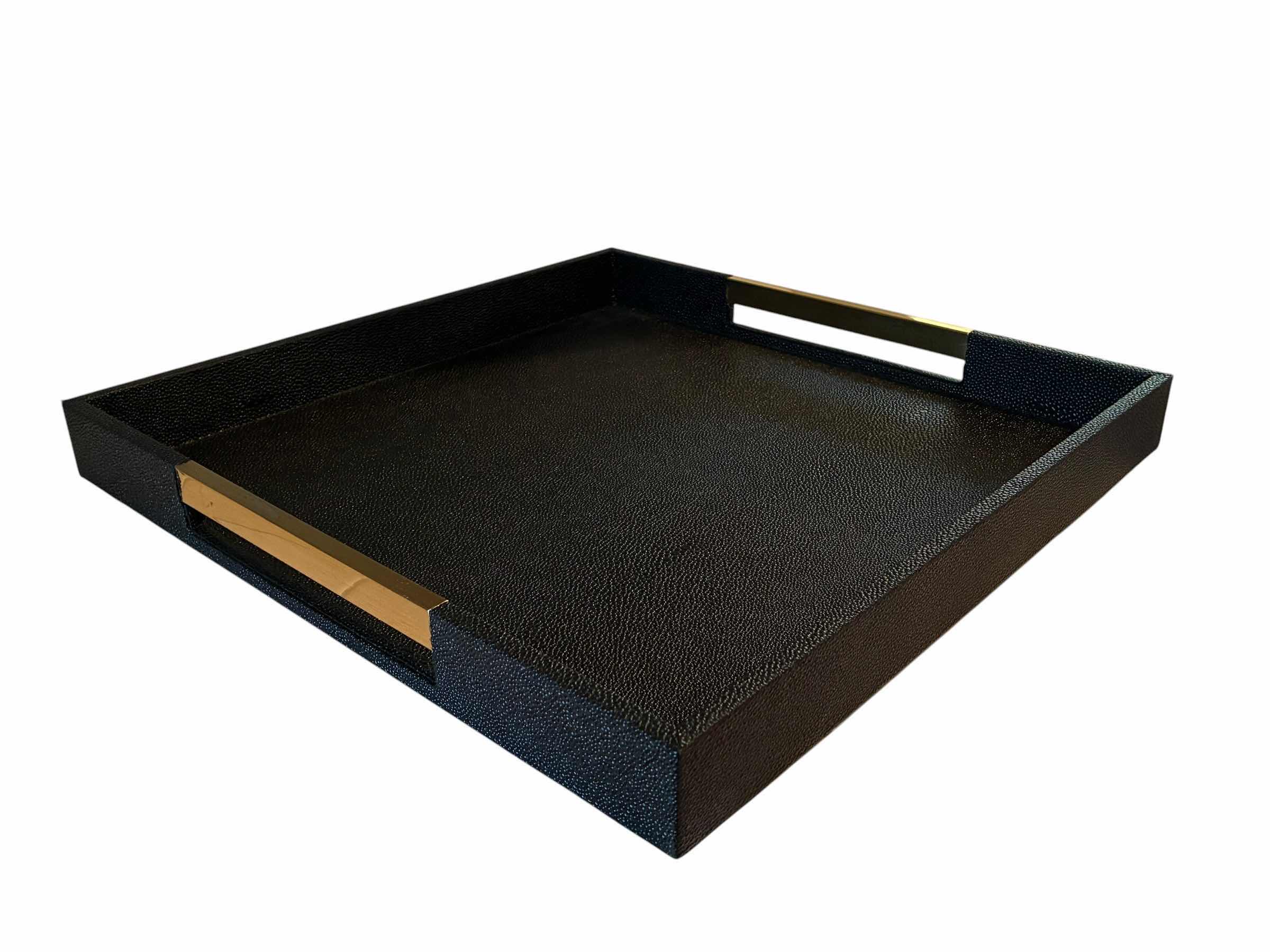 Photo 1 of AMERICAN ATELIER LEATHER WRAPPED BRASS HANDLE 18” SERVING TRAY