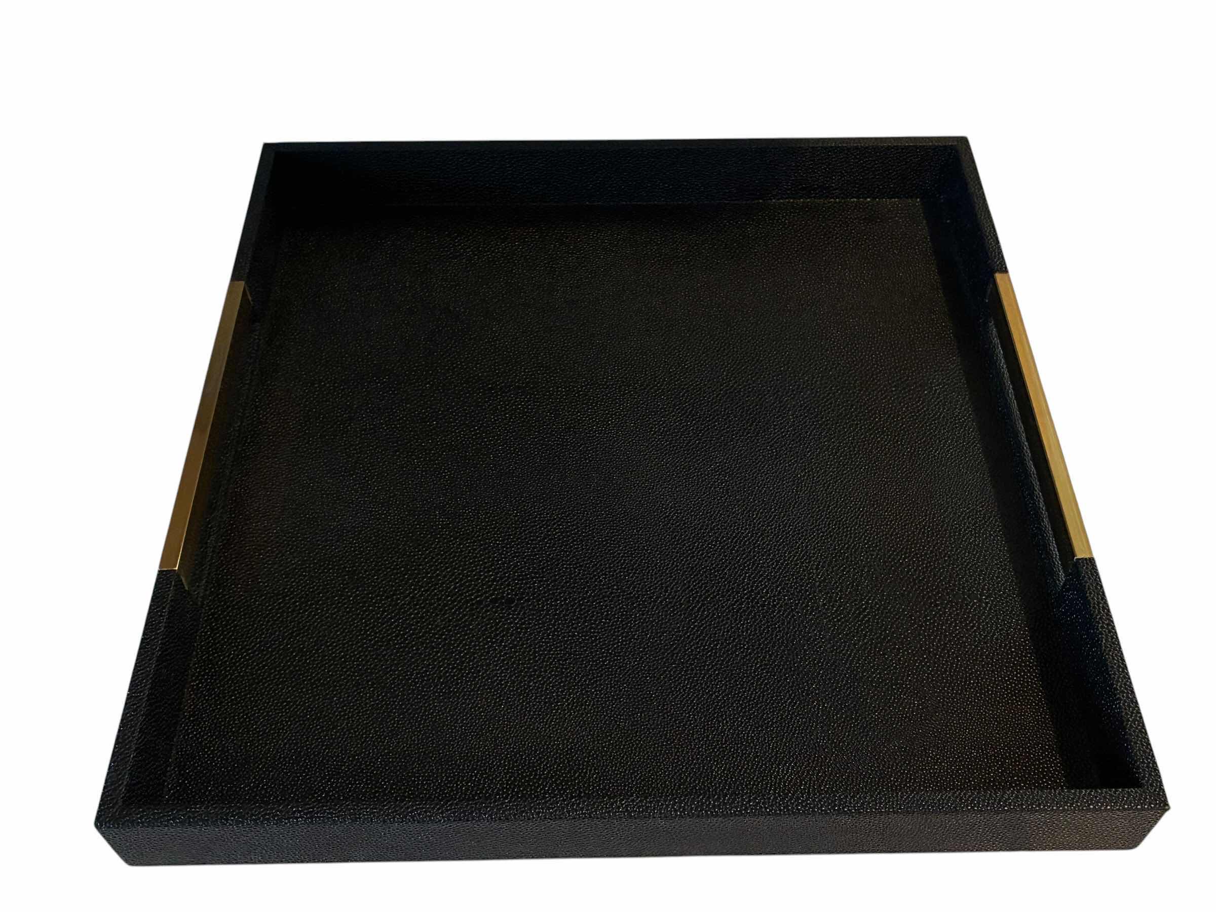Photo 1 of AMERICAN ATELIER LEATHER WRAPPED BRASS HANDLE 18” SERVING TRAY
