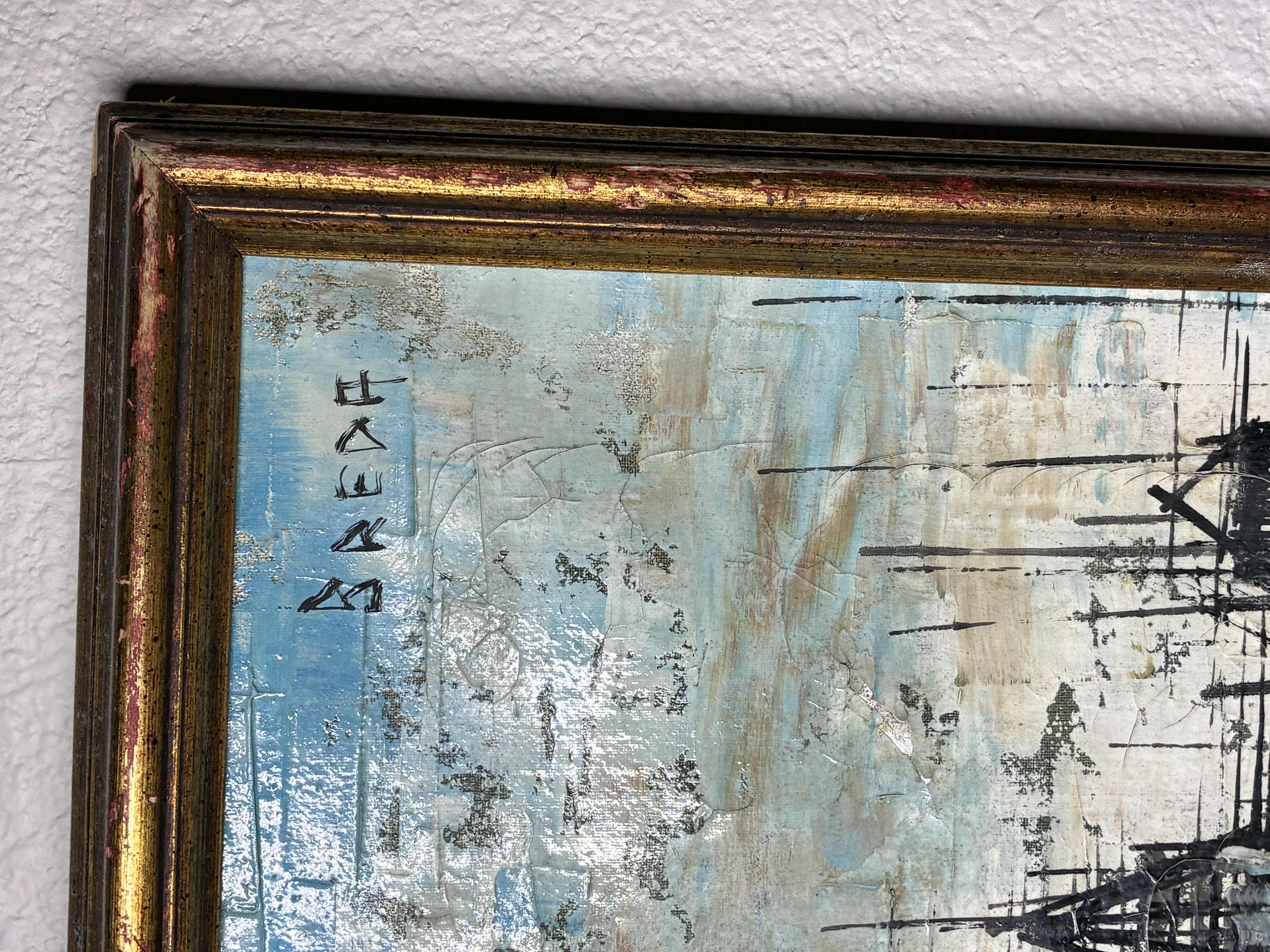 Photo 1 of NEW YORK CITY SKYLINE ABSTRACT OIL PAINTING BY BREDA FRAMED CANVAS ARTWORK 21.5” X 25.5”  $650