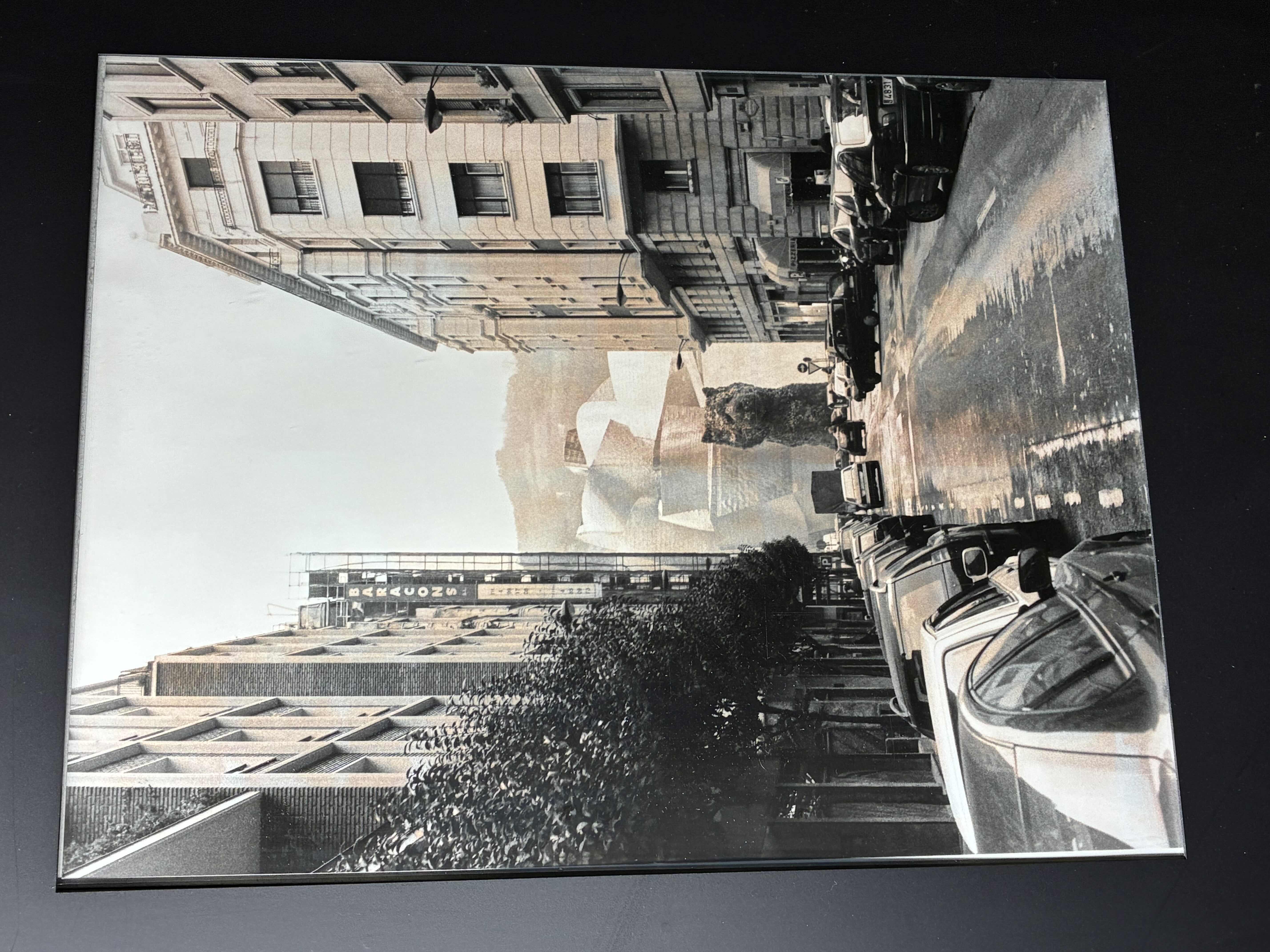 Photo 1 of DOWN THE STREET CITY PHOTO BLACK SHEET METAL FRAMED PHOTOGRAPH ARTWORK 26” X 26”