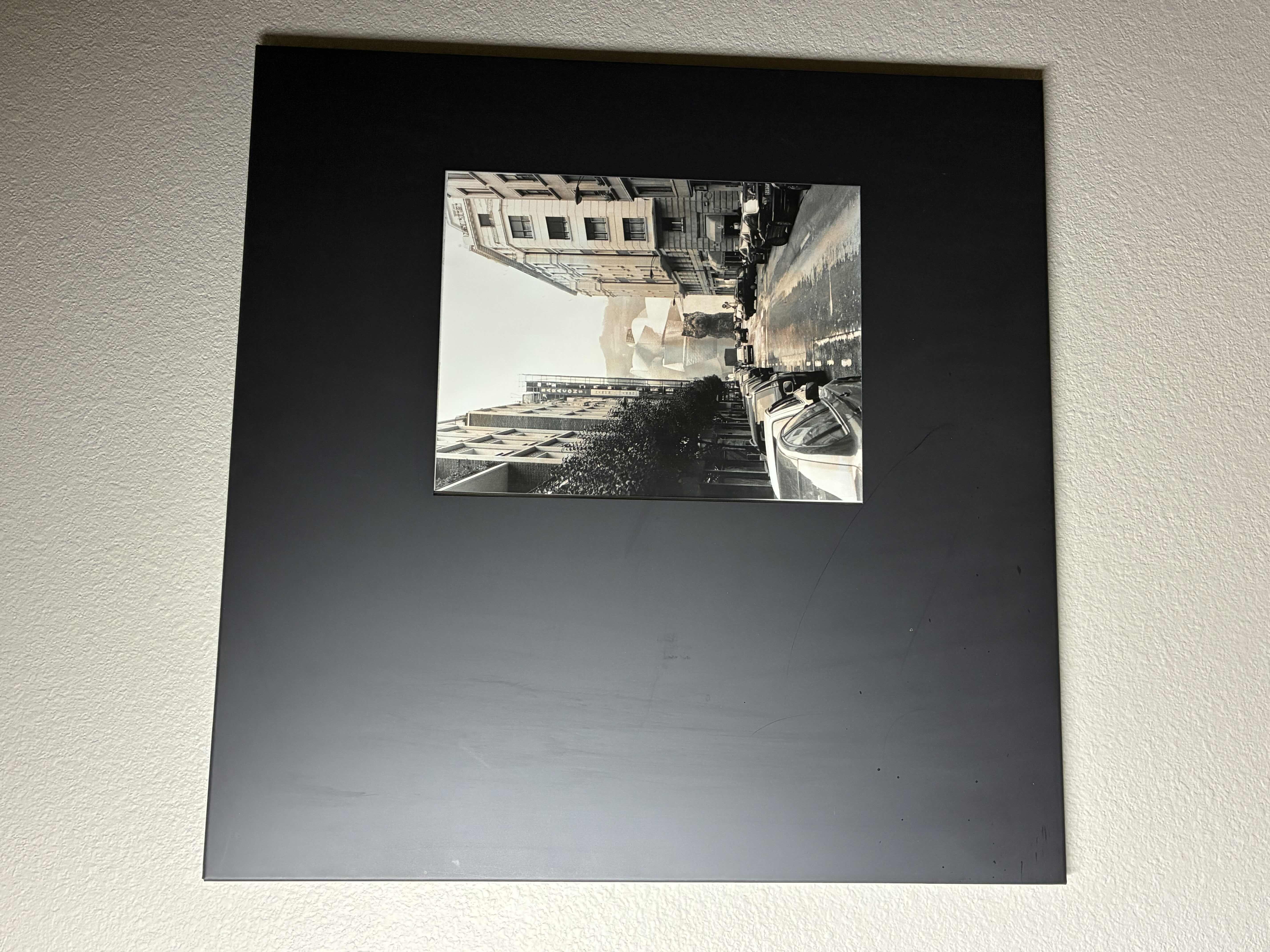 Photo 1 of DOWN THE STREET CITY PHOTO BLACK SHEET METAL FRAMED PHOTOGRAPH ARTWORK 26” X 26”