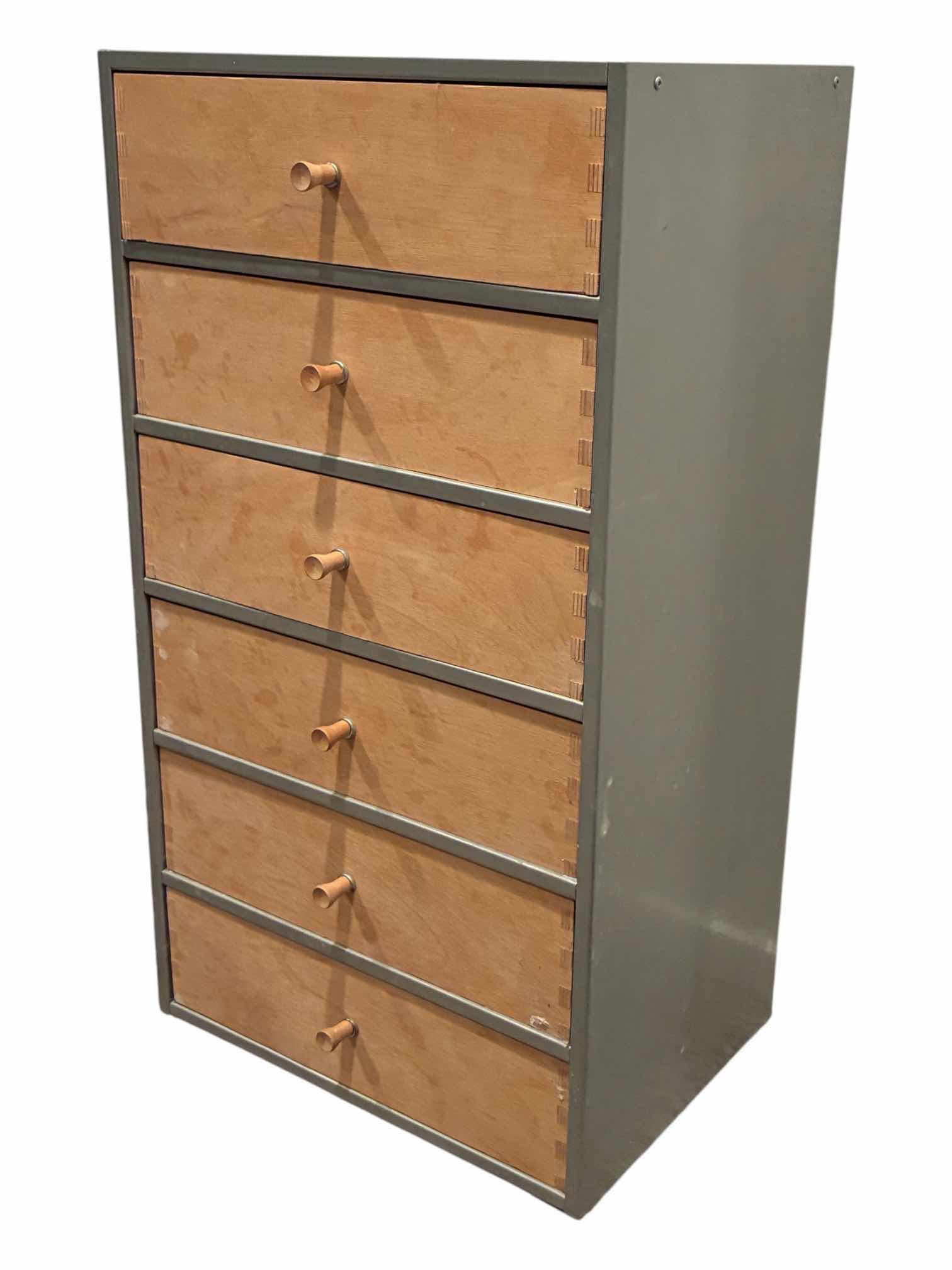 Photo 1 of BRUSHED STEEL & NATURAL WOOD 6-DRAWER STATIONARY/FILE ORGANIZER