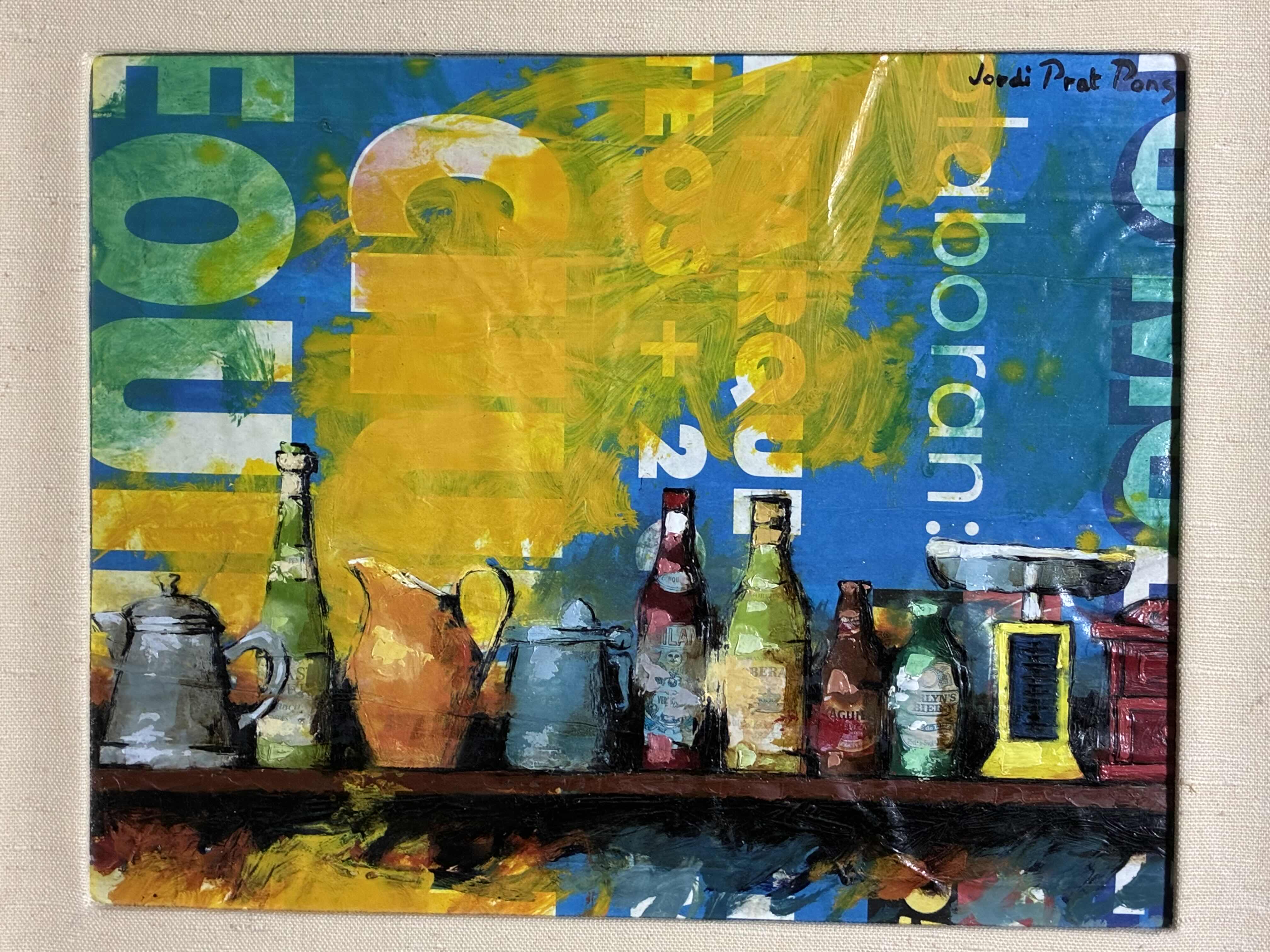 Photo 1 of MIXED MEDIA ABSTRACT COLLAGE PAINTING BY JOODI PRATT PONS FRAMED ARTWORK 19” X 16”