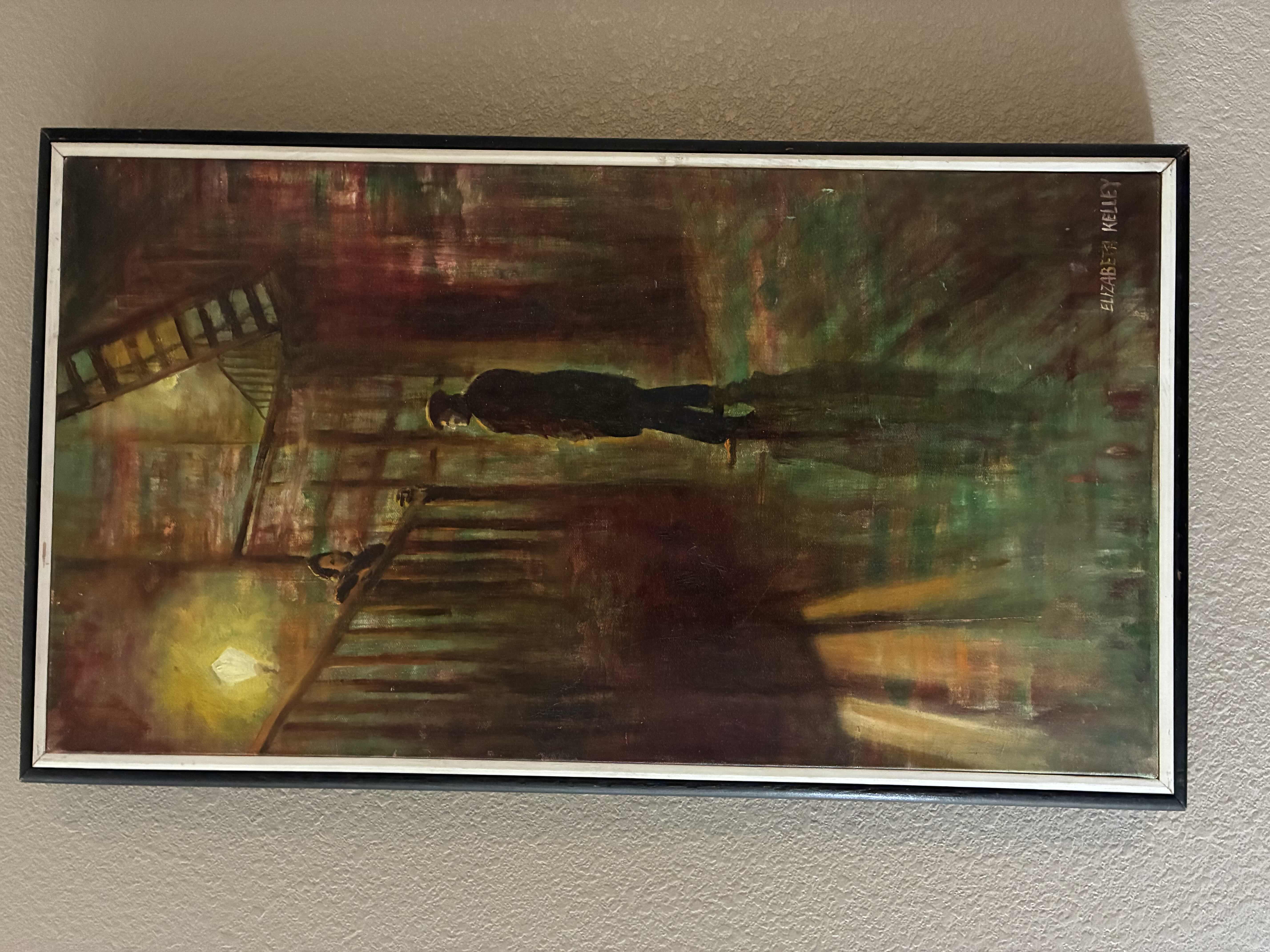Photo 1 of NOIR DISTRICT SCENE PAINTING SIGNED BY ELIZABETH KELLEY FRAMED CANVAS ARTWORK 15” X 26”