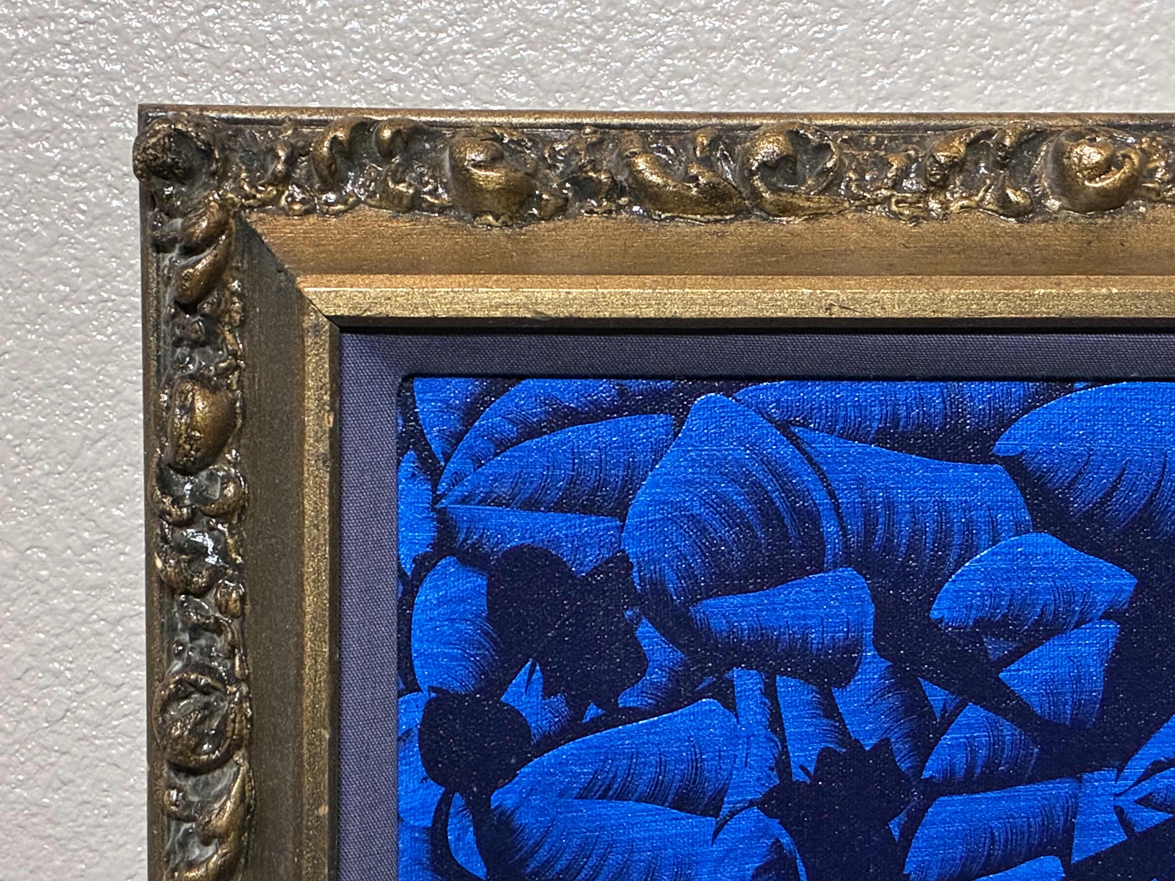 Photo 1 of BLUE ABSTRACT PAINTING SIGNED BY ARTIST 1993 ORNATE WOOD FRAMED CANVAS ARTWORK 12“ X 14“