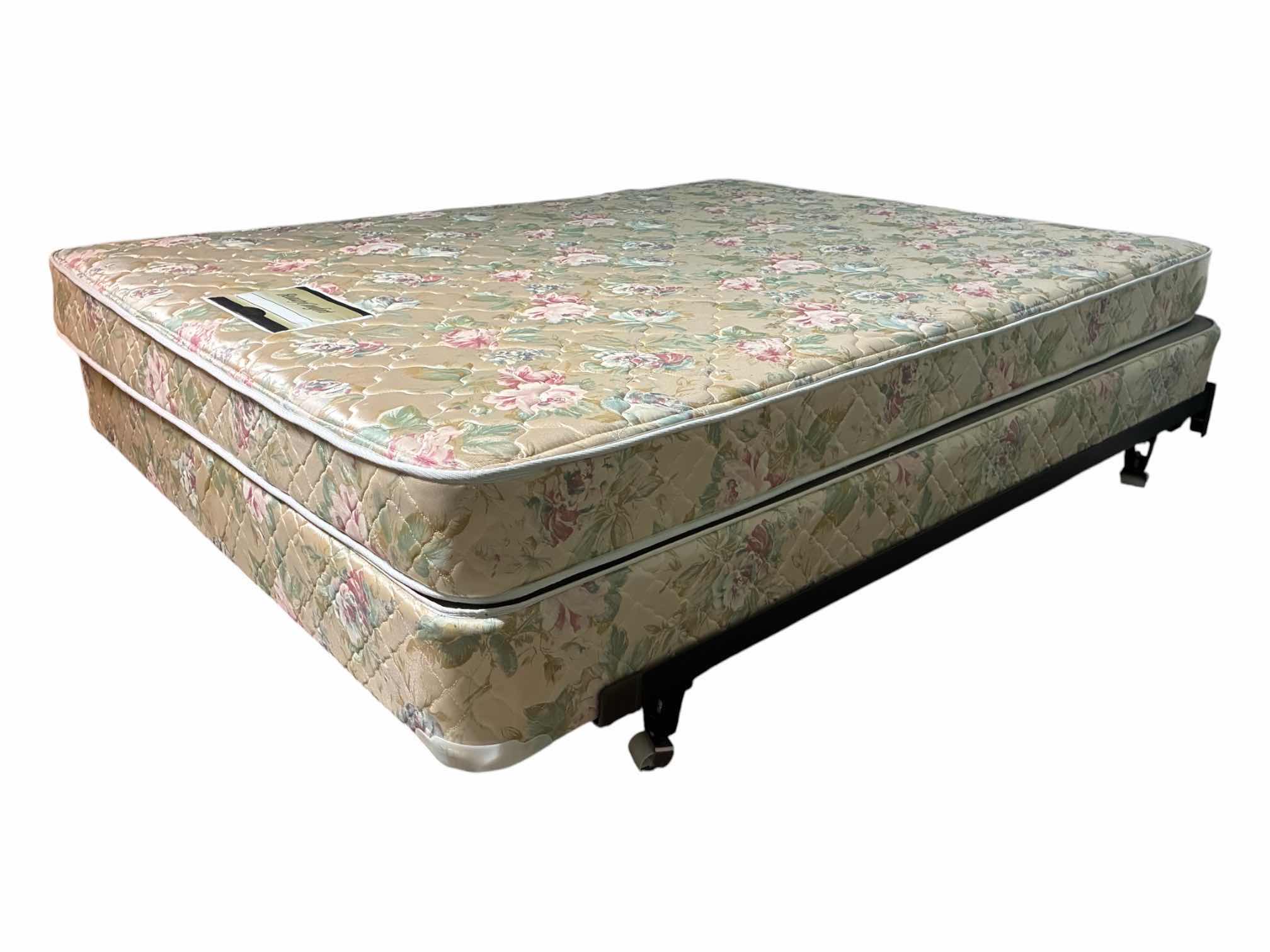 Photo 1 of SIMMONS BEAUTY COMFORT QUEEN MATTRESS, BOXSPRING & BED RAIL W  BEDDING