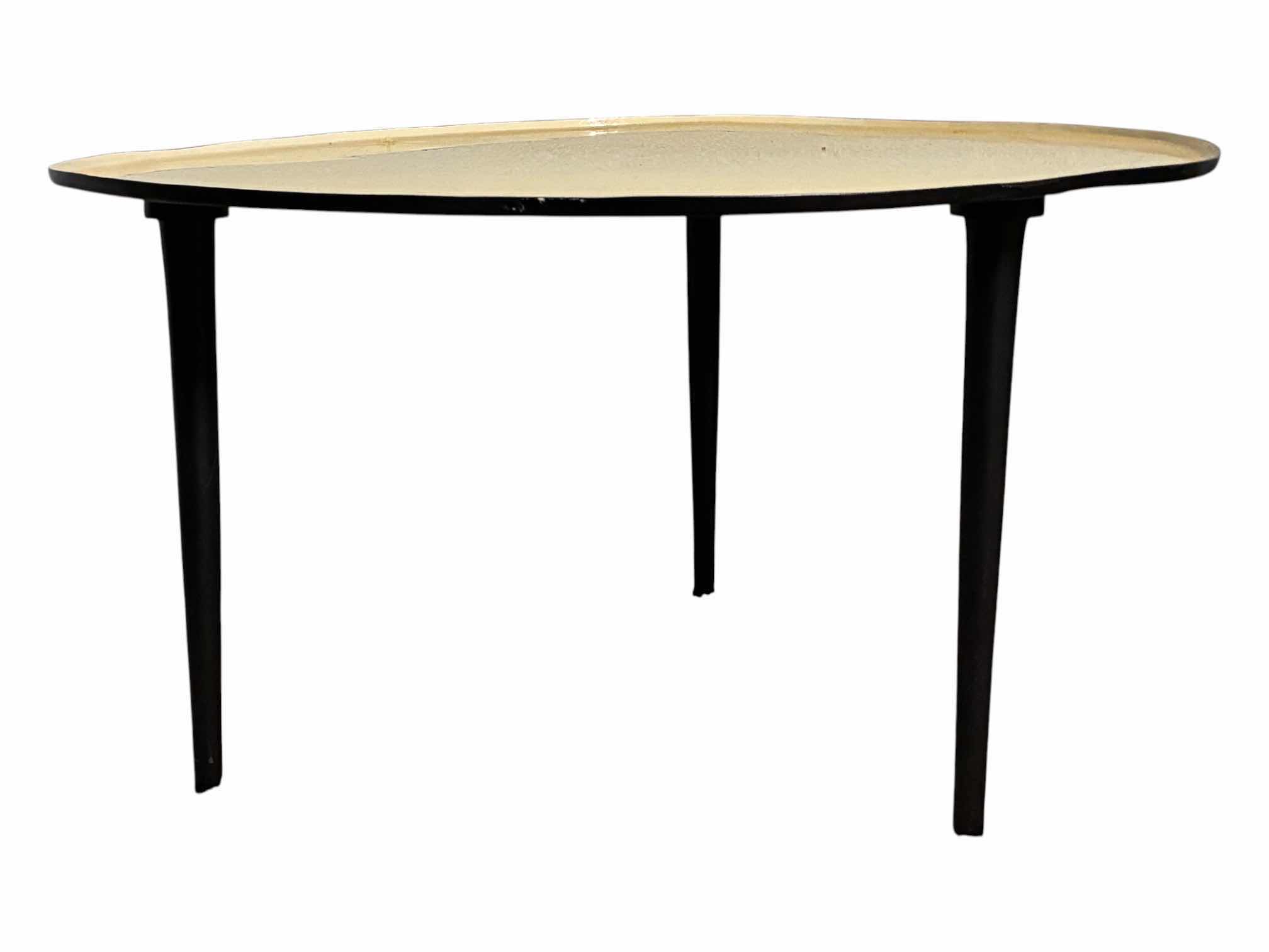Photo 1 of DISTORTED YELLOW LILY PAD SHAPED METAL SIDE TABLE 23” X 13”