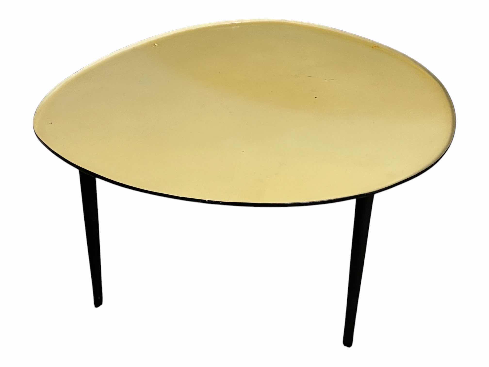 Photo 1 of DISTORTED YELLOW LILY PAD SHAPED METAL SIDE TABLE 23” X 13”
