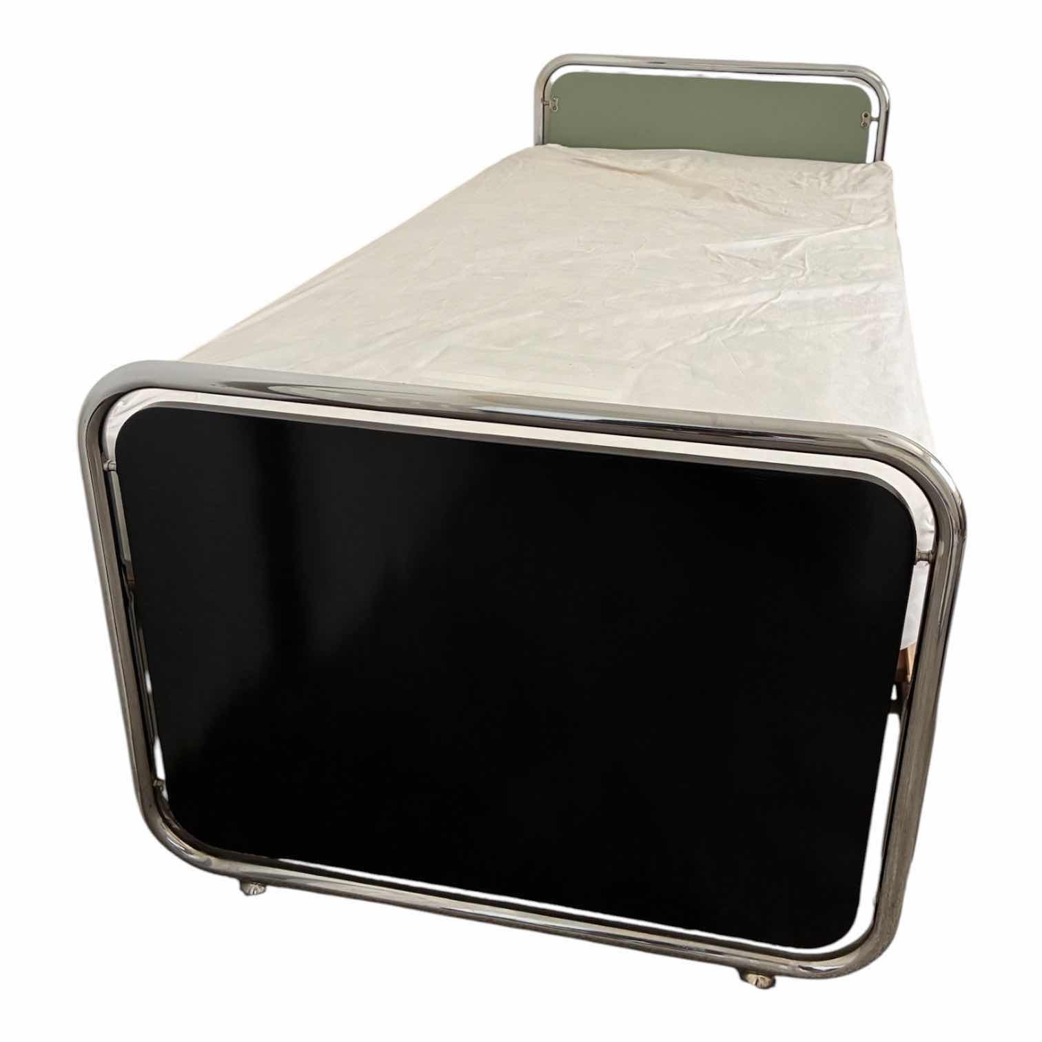 Photo 1 of MID-CENTURY CHROME, OLIVE & BLACK PANELED TWIN BED W SIMMONS BEAUTY COMFORT MATTRESS