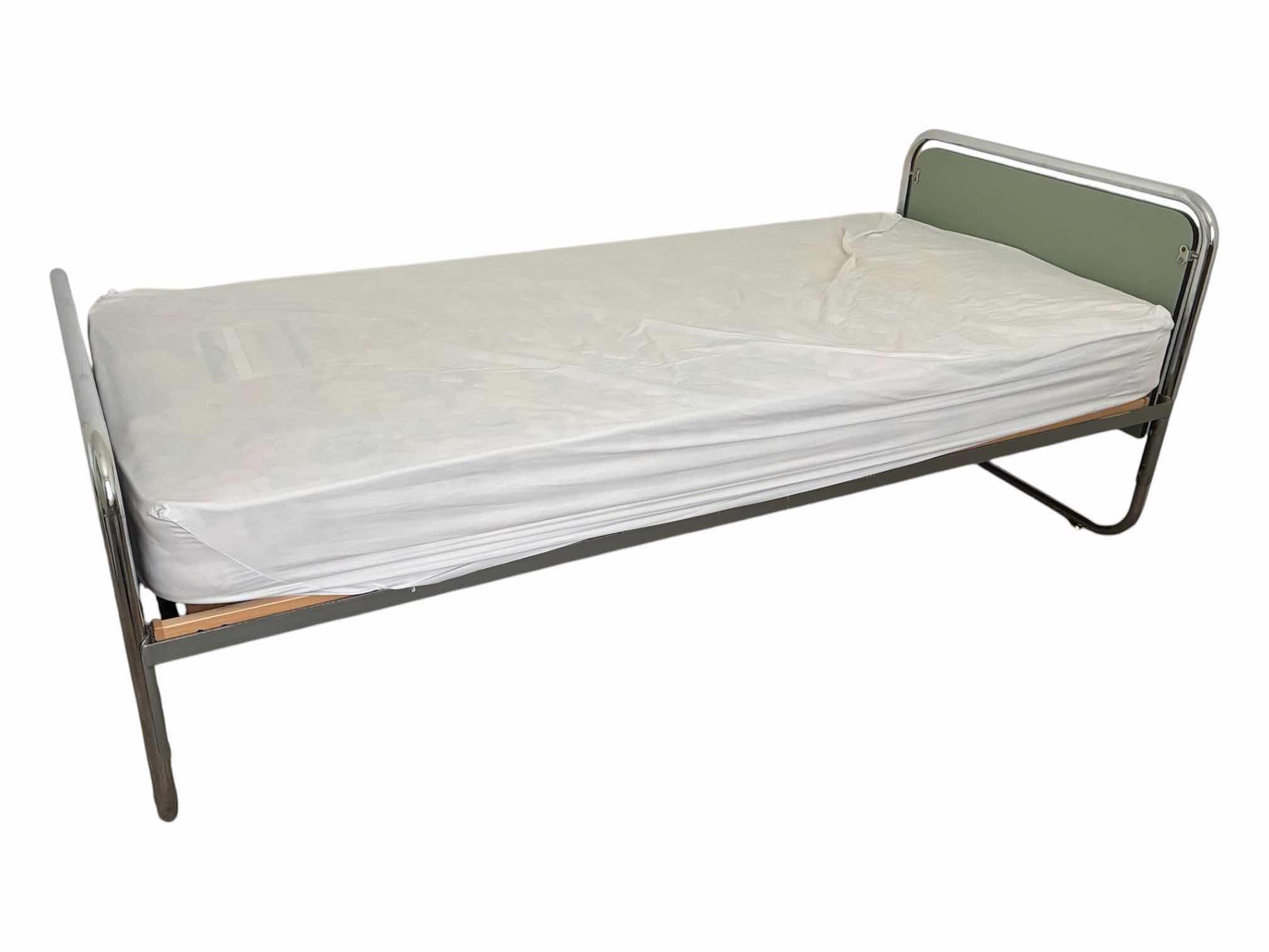 Photo 1 of MID-CENTURY CHROME, OLIVE & BLACK PANELED TWIN BED W SIMMONS BEAUTY COMFORT MATTRESS