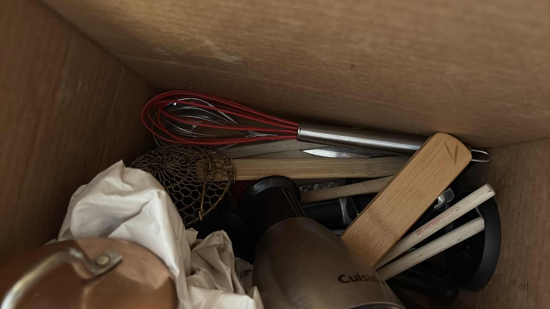 Photo 1 of BOX OF KITCHENWARE-PINK ROSE GOLD STORAGE CONTAINERS AND UTENSILS