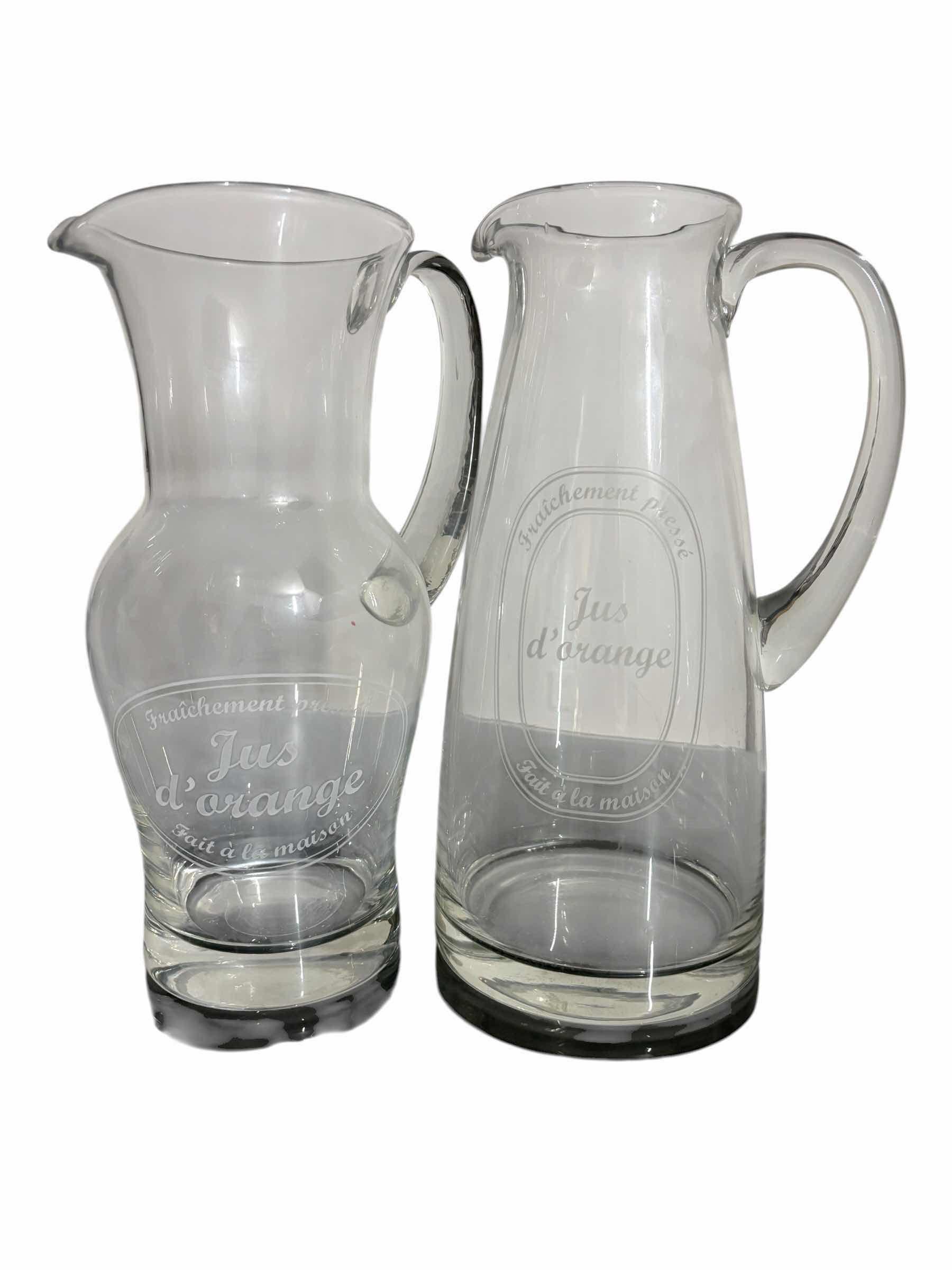 Photo 1 of ORANGE JUICE GLASS JUGS H12” (2)