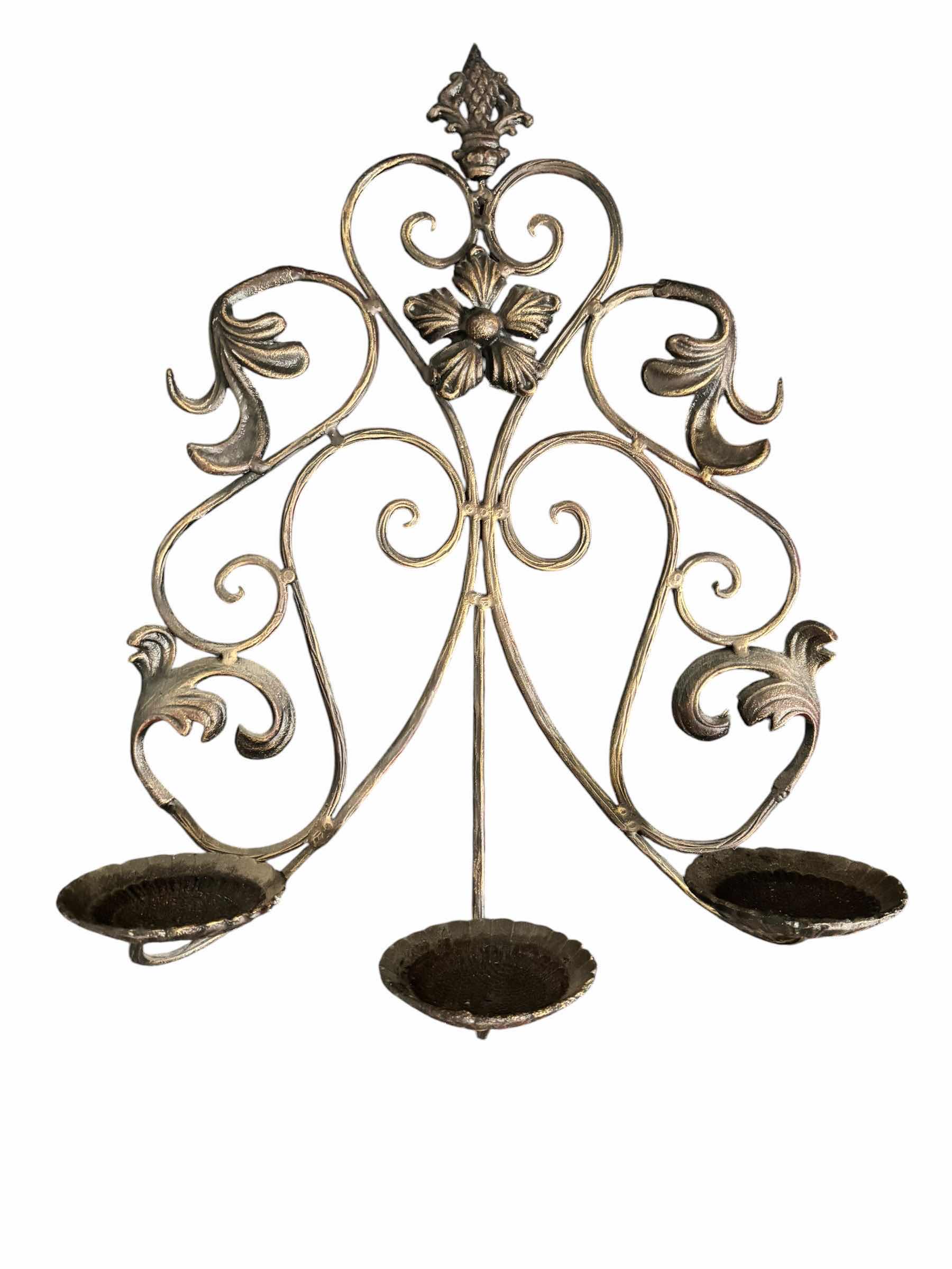 Photo 1 of WALL MIRROR H19.5” & WROUGHT IRON WALL CANDELABRA
