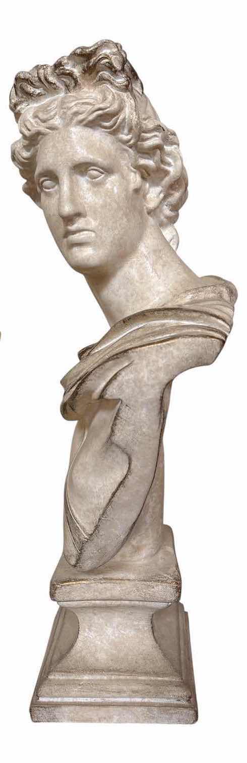 Photo 1 of LARGE CLASSICAL APOLLO GRECO-ROMAN BUST SCULPTURE ON PEDESTAL H24”