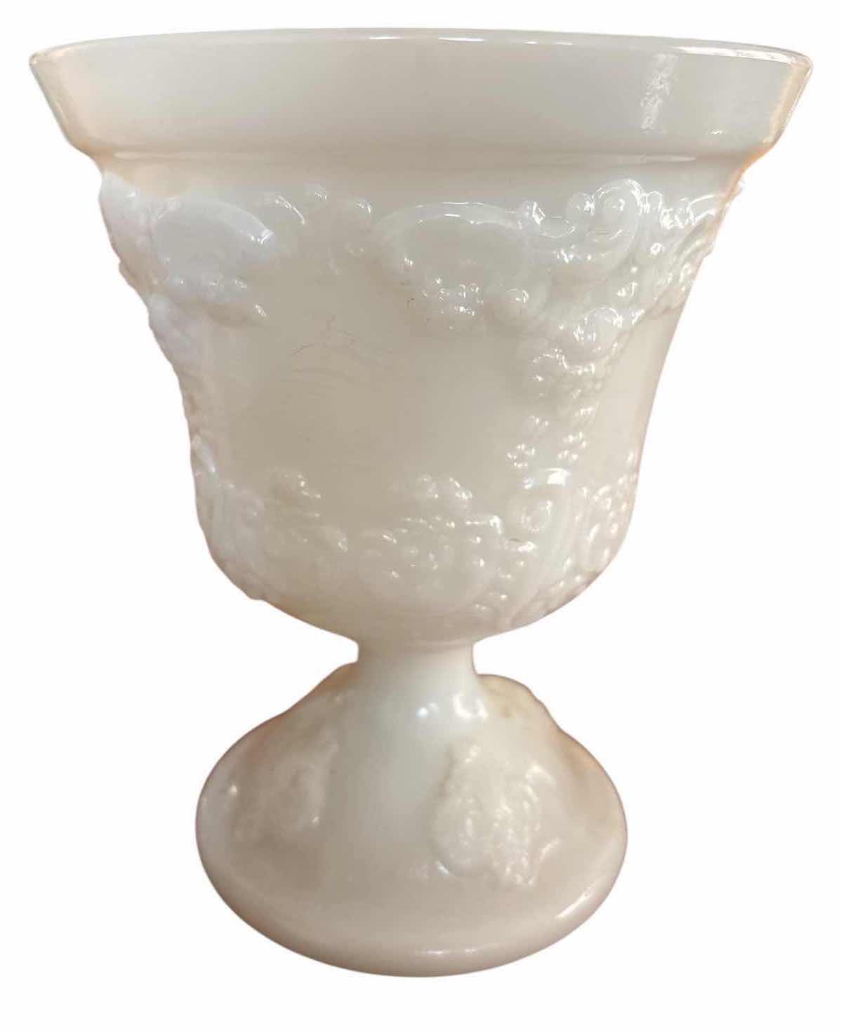Photo 1 of VINTAGE WESTMORELAND MILK GLASS GRAPE PEDESTAL COMPOTE – CLEVELAND OHIO H7” $60